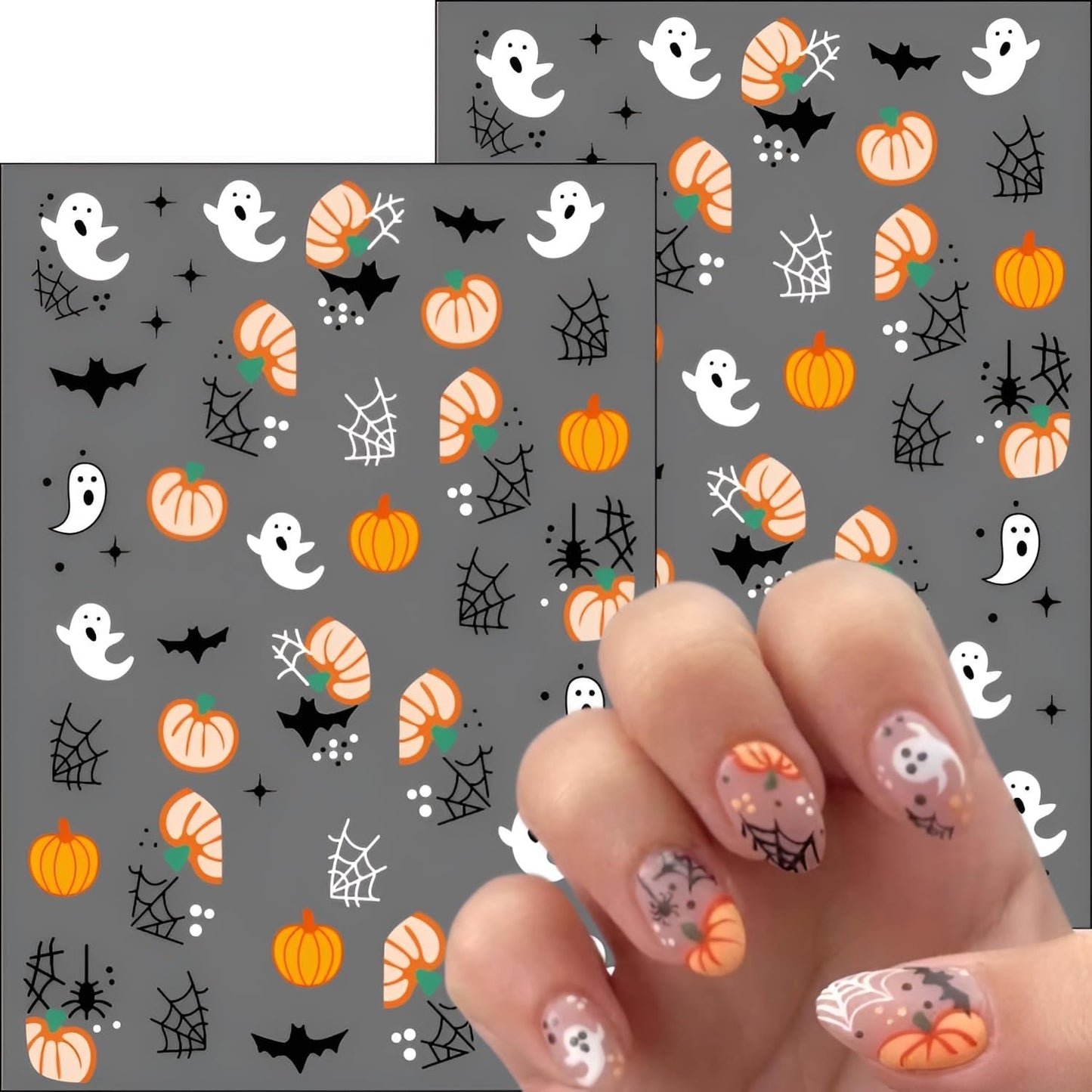 12 Sheets Halloween Nail Stickers for Nail Art 3D Self Adhesive Mummy & Cute Ghost Nail Decals Halloween Nail Stickers with Spider Pumpkin Spider Web Nails Design Flower Nails Supplies for Women Girls
