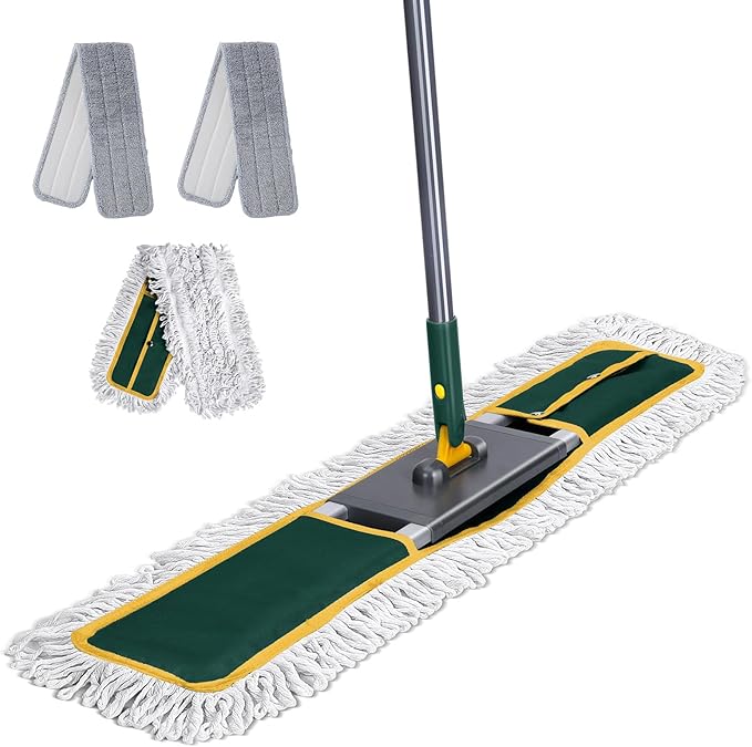 36" Commercial Mop, Masthome Heavy Duty Industrial Mop for Floor Cleaning,Commercial Dust Mop with 3 Reusable Pads,60”Long Handle Wet Dry Flat Mops for Hardwood Floors, Marble, Laminate, Tile(Green)