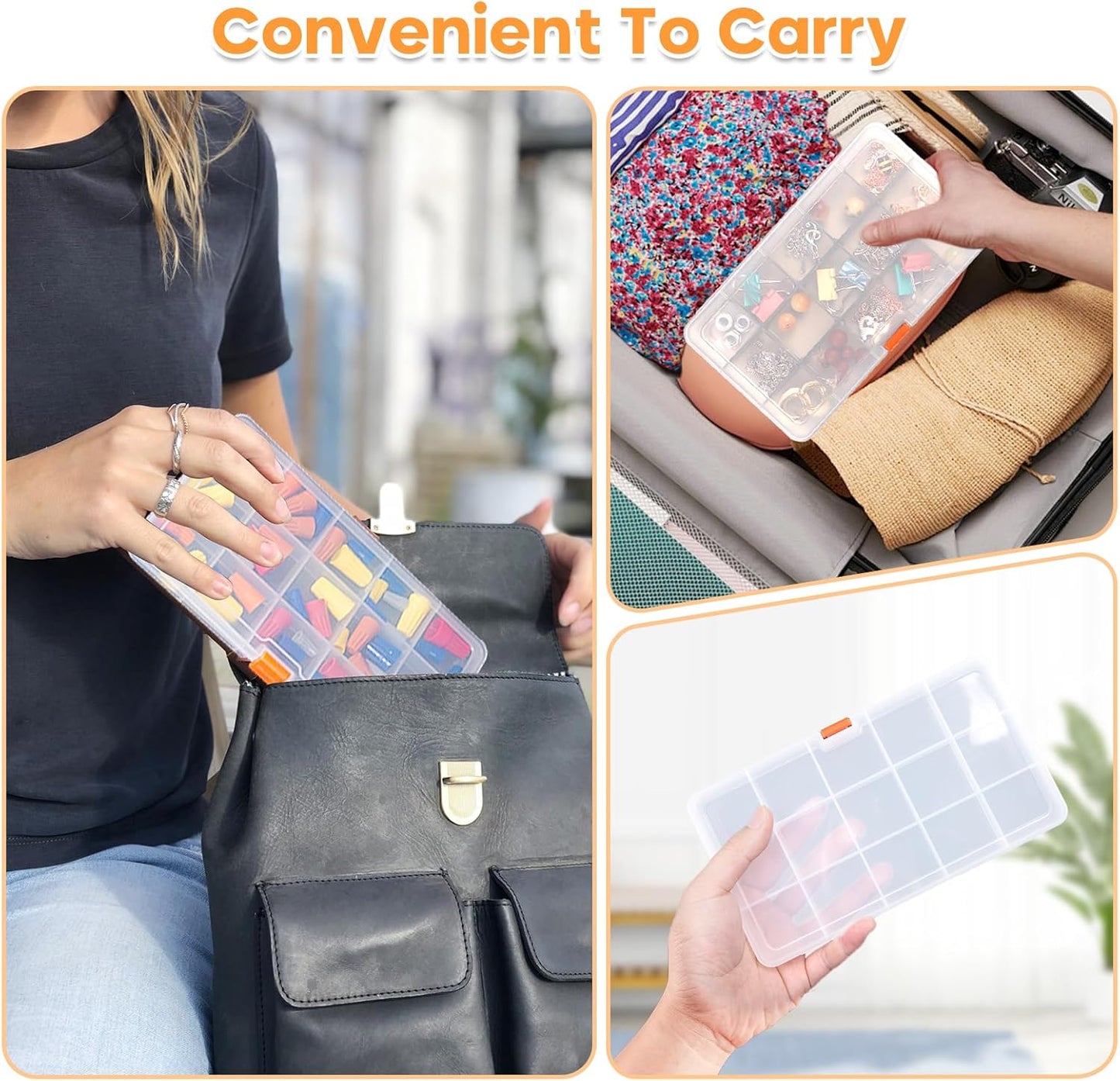 4PACK Extra Thick Bead Organizers and Storage Box, 15 Grid Mini Clear Jewelry Making Storage Solutions Plastic Organizer Case Craft Containers for Nail Rhinestones DIY Diamond Accessories