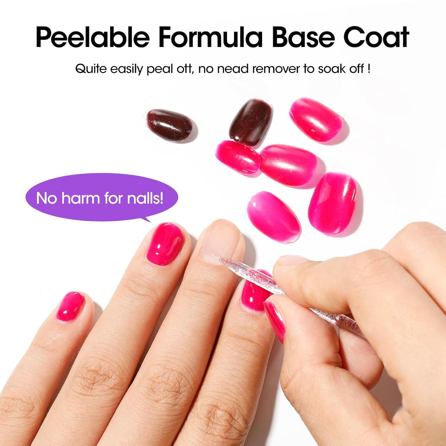 GELLEN Peel Off Gel Base Coat and Top Coat Set, Peelable Base Gel without Soaking, Clear Top Coat Nail Polish, UV LED Lamp Needed, Home DIY Nail Art Manicure Set