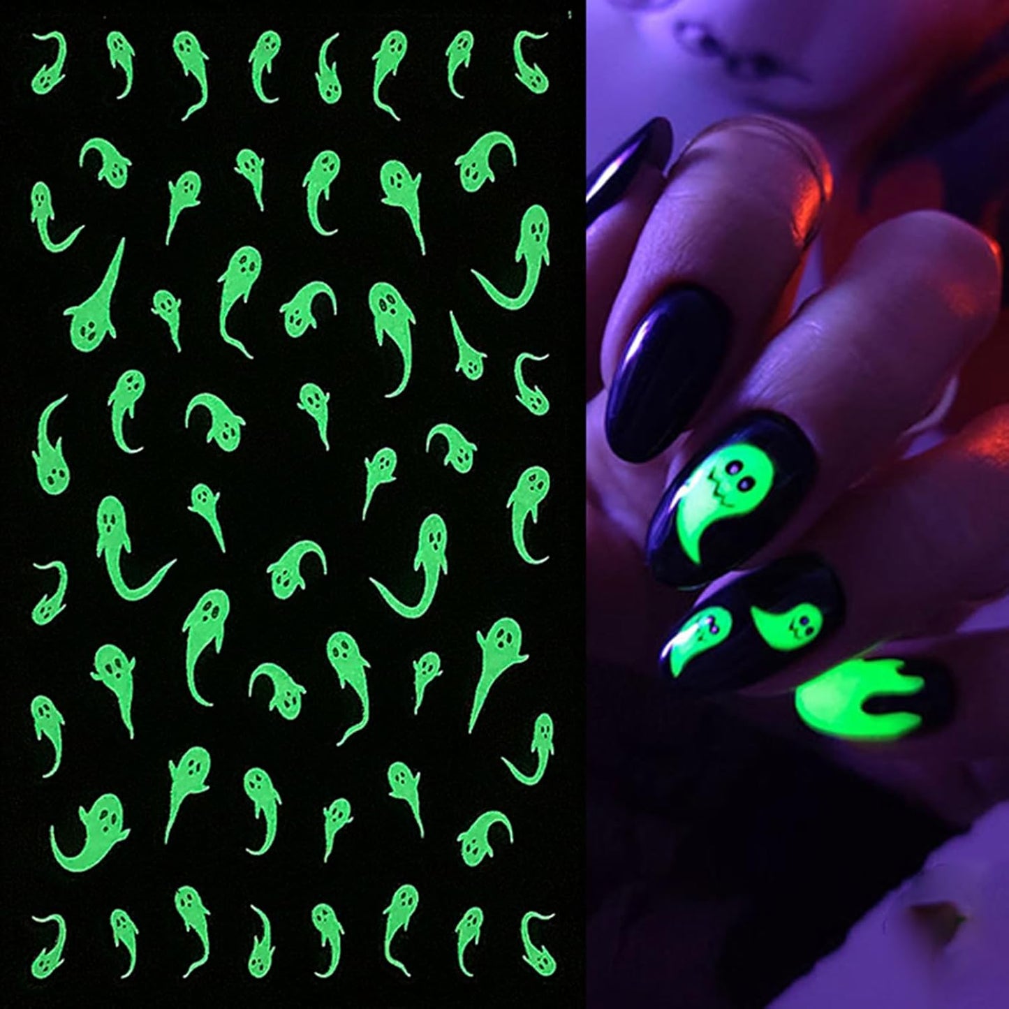 Halloween Nail Art Stickers Decals 3D Self-Adhesive Cute Luminous Ghost Nail Stickers 6 Sheets Glow in The Dark Ghost Bat Nail Decals Supplies Halloween Stickers for Women DIY Manicure Decorations