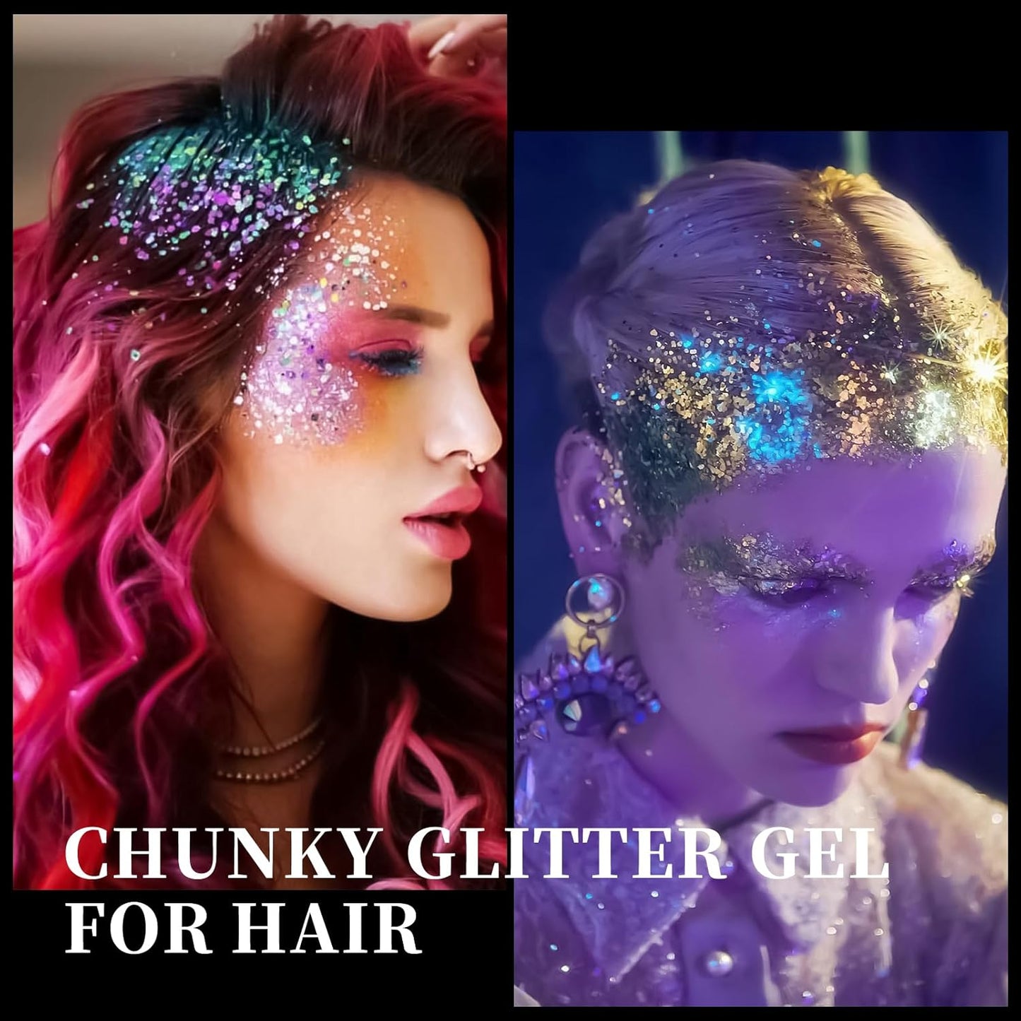 16 Colors Chunky Fine Mixed Holographic Glitter Gel Set for Face and Body Makeup Festival Party Sparkle Glitter Gel Decoration Rave Accessories