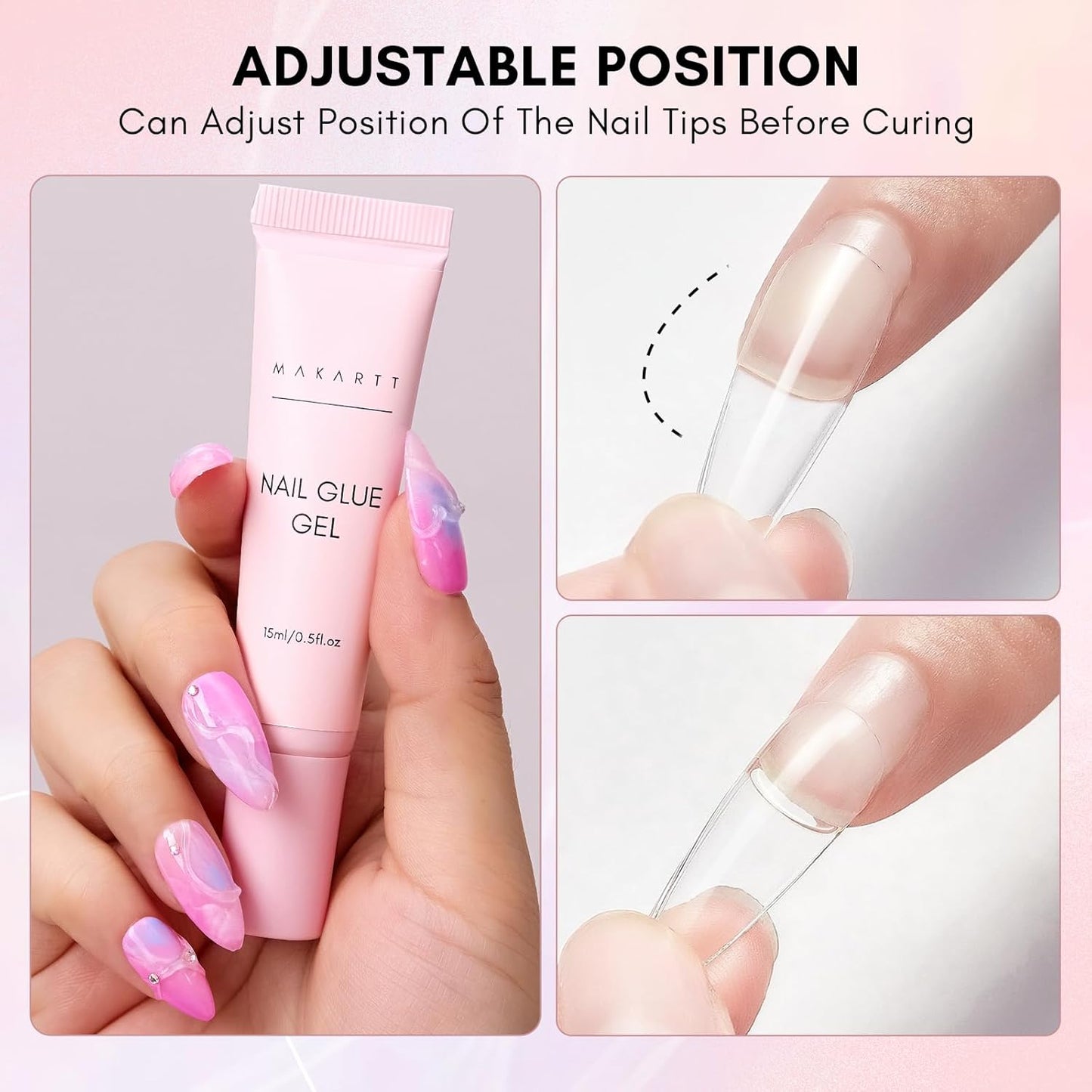 Makartt Gel Nail Glue: Solid Nail Glue for Press On Nails, 15ML 3D Gel UV Lamp Needed, Multifunctional Nails Tools Strong Adhesive Rhinestone Glues Gels for Charms & Gems, Ideal for DIY Home Salon Use