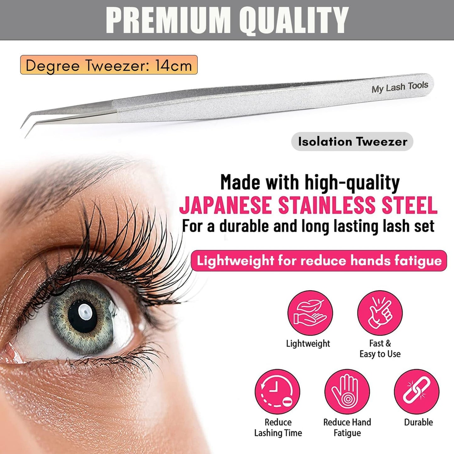 Isolation Tweezer Eyelash Extension Curved Degree Tweezers for Isolation – 14cm Japanese Stainless Steel, Best for Individual Isolation & Classic Lashes Eyelash Twisers (Silver Pantone)