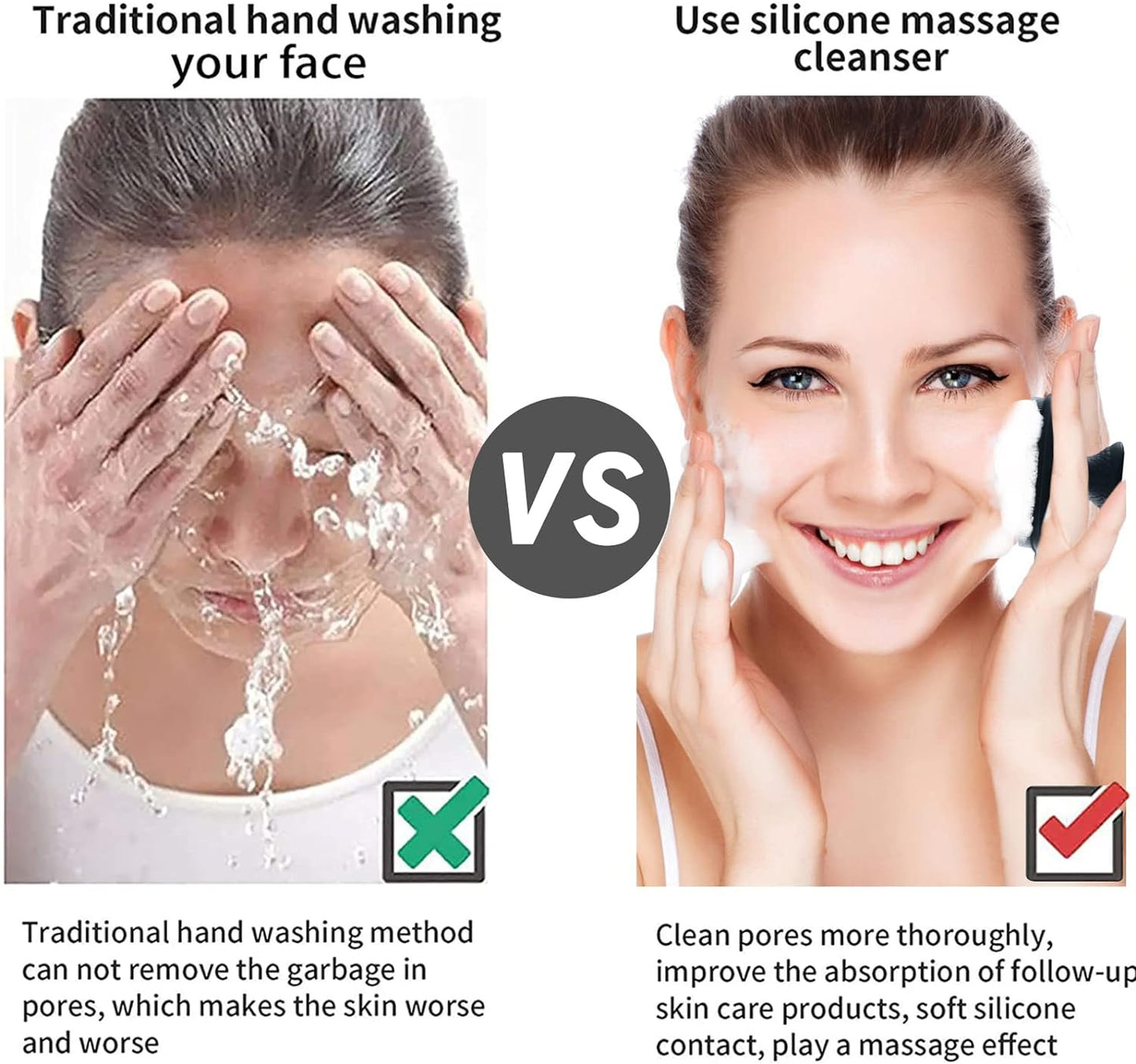 VWMYQ Face Scrubber, Silicone Face Scrubber for Men Facial Cleansing Brush Silicone Face Wash Brush Manual Waterproof Cleansing Skin Care Face Brushes for Exfoliating- Black