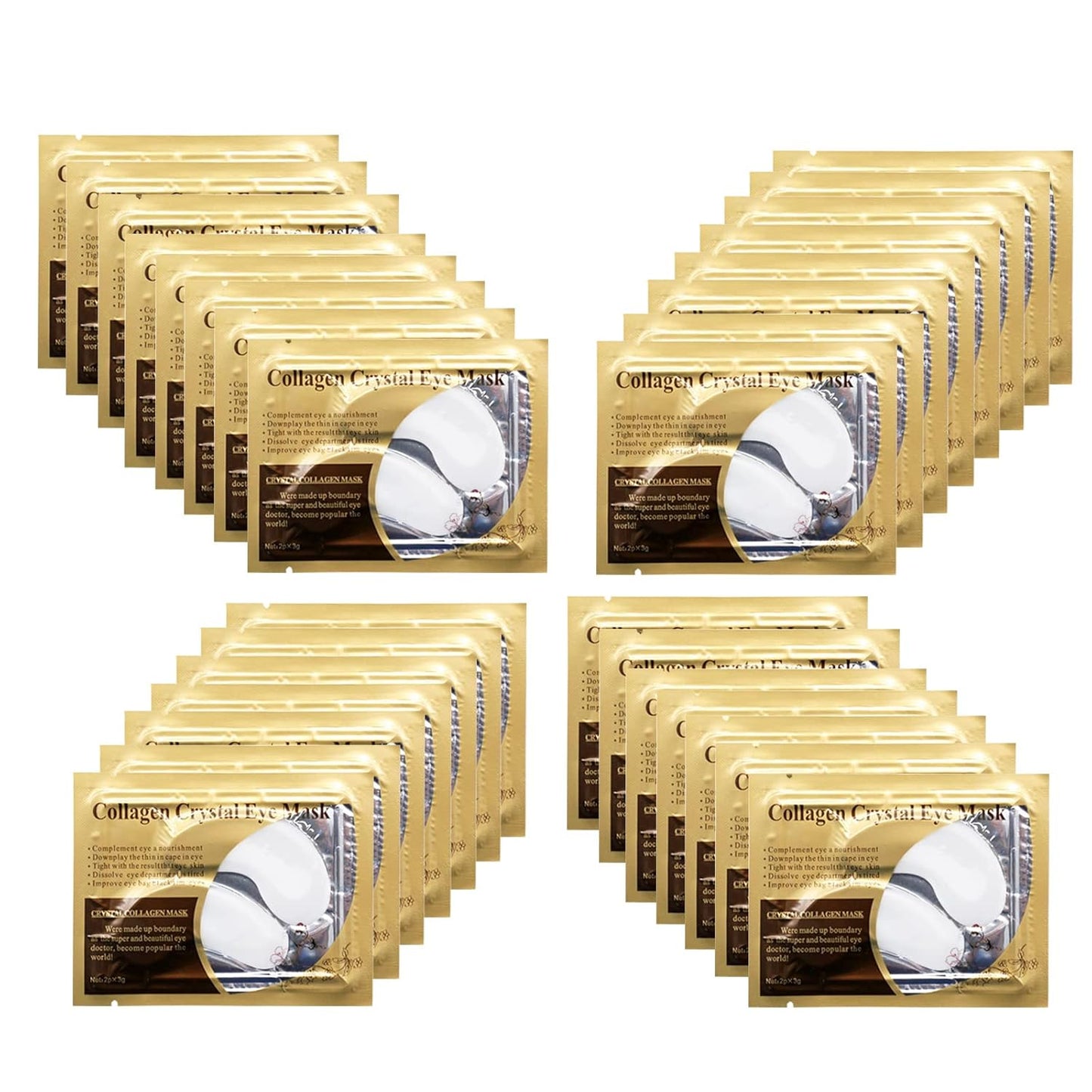 White Collagen Eye Mask, 30 Pairs Crystal Gold Under Eye Patches For Puffy Eyes and Dark Circles – Look Less Tired and Reduce Wrinkles and Fine Lines (White)