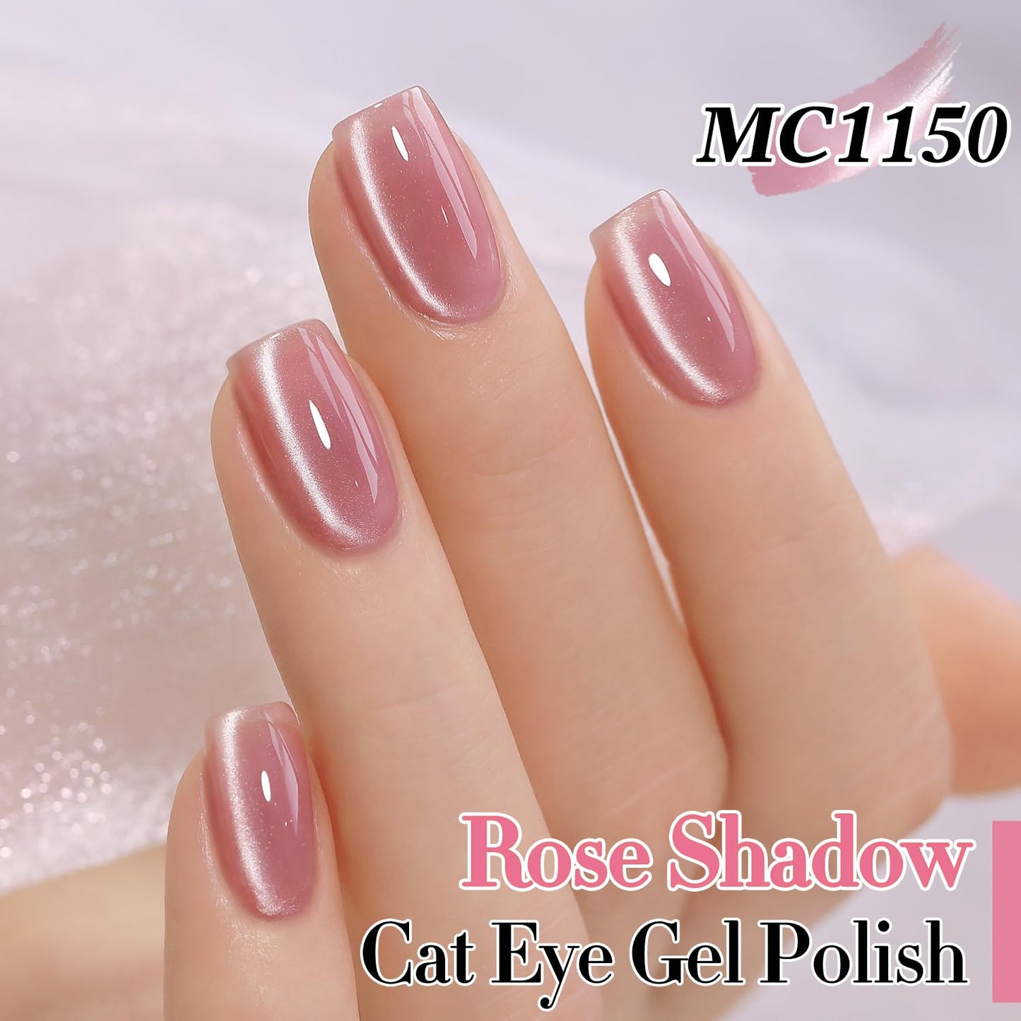 Double Rhythm 0.5 Oz Cat Eye Gel Polish with Magnet Same Color Same Bottle Holographic Glitter Shimmer Translucent Color Salon 15 ML Magnetic Nail Art (Rose Pink-MC1150)