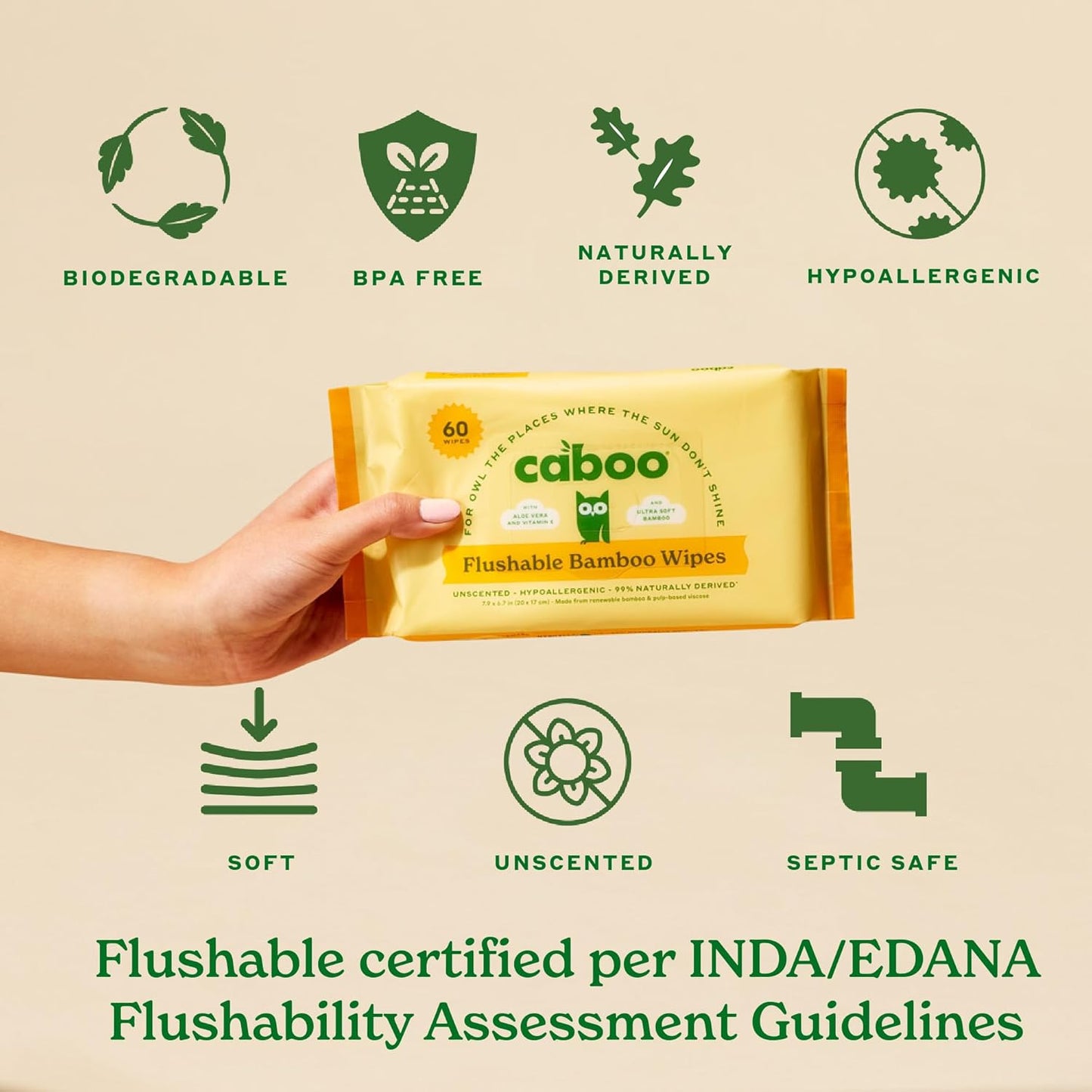 Caboo Tree Free Flushable Wipes, Travel Wipe, Certified Flushable, Septic Safe, Biodegradable Wipe for Adults, Pack of 8, Total of 144 Travel Toilet Wipes