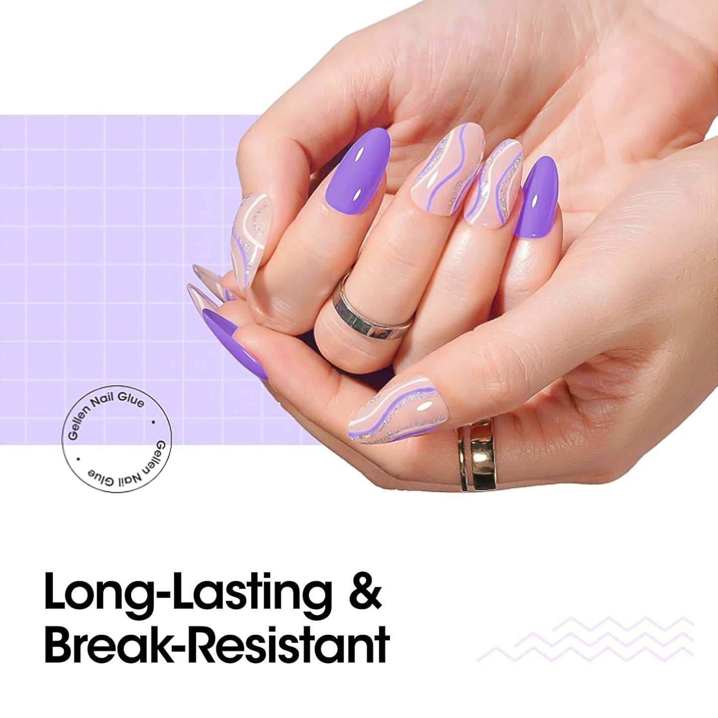 Gellen 2 Pcs Gel Nail Glue for Nail Tips, 4 in 1 UV Extension Glue for Acrylic Tips & Clear Press on Nails & False Nails, Base Gel, Rhinestone, U V Led Lamp Needed