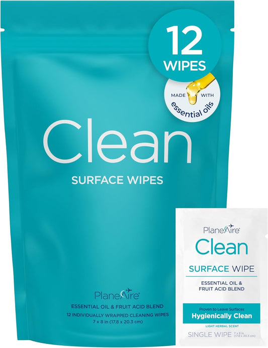Clean Wipes | Surface Cleaning Wipes | Individually Wrapped Travel Wipes | All Purpose Cleaning Wipes | Airplane Travel Essentials | Travel Cleaning Supplies | On the Go Essentials | Essential Oils