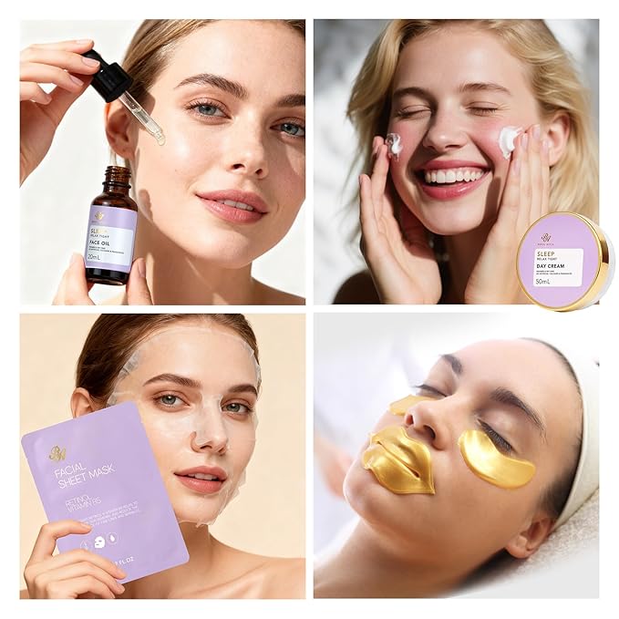 Lavender 23 Pcs Facial Skin Care Set, Luxury Bath and Body Gifts for Women, Spa & Self-Care Gifts, Peptide Sheet Mask, Eye Mask, Present, Birthday, Christmas, Valentines, Mother Day, Bridal Shower