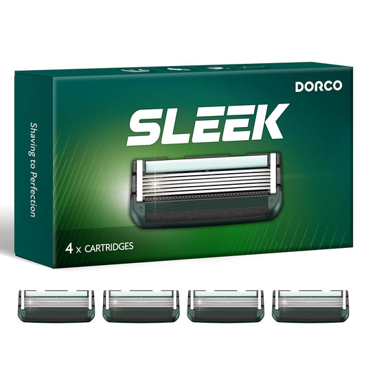 DORCO SLEEK Six Blade Razor System with Multi-Flex Technology Refill Set, Precision Shaving Razor Replacement Cartridge (4 Pack)