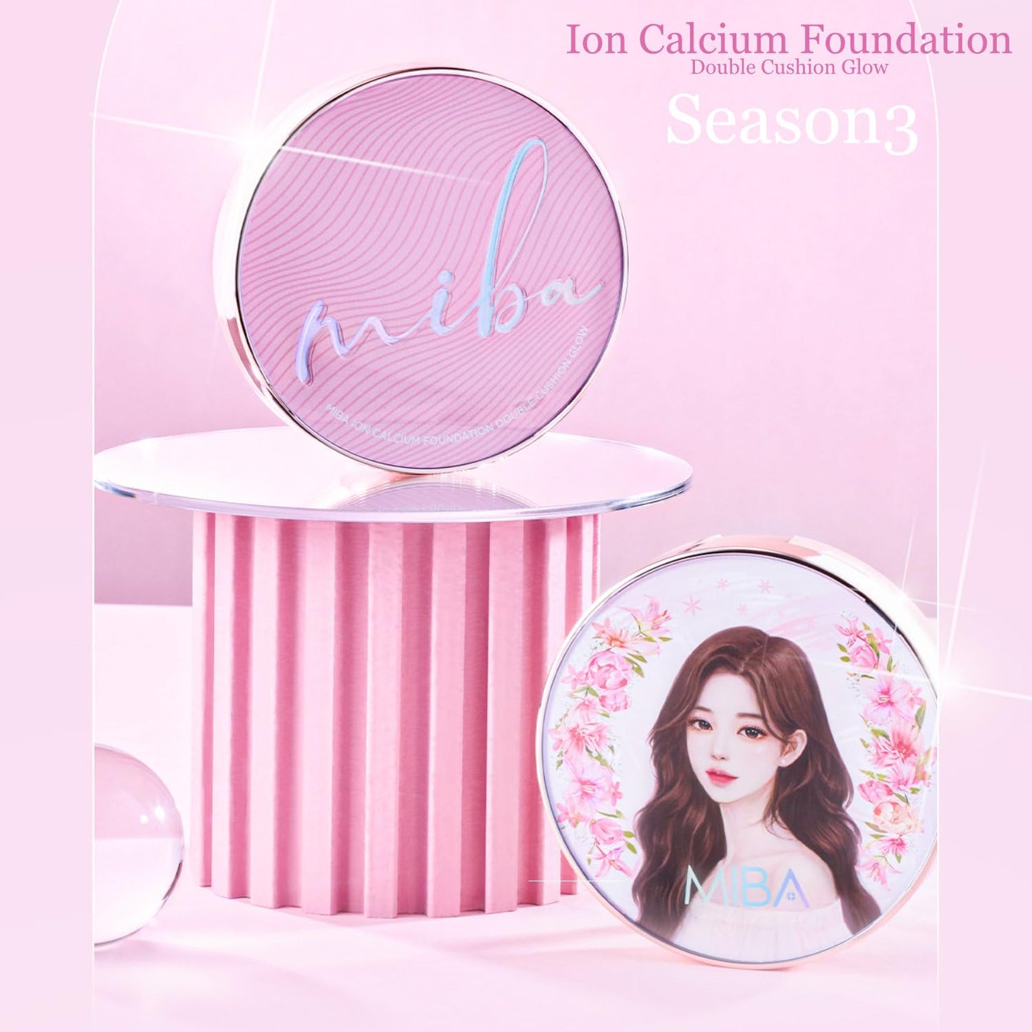 MIBA Ion Calcium Foundation Double Cushion Glow 25 g / 0.88 oz Big Cushion SEASON 3. Long Lasting Cover Effect. Moisture glow. Skin tightening relief. Smooth adhesion. (#23 Rosy Beige Refill)