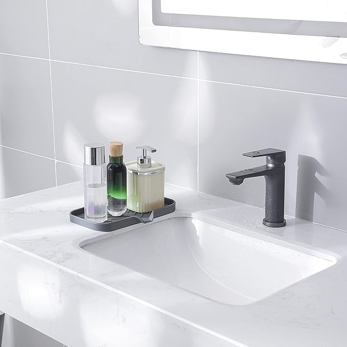 Silicone Bathroom Soap Dishes with Drain Spout-Bathroom and Kitchen Sink Organizer,Sponge Holder,Dish Soap Tray,Perfect for Dispenser,Scrubber,Bottle,Cup on Sink or Counter-Grey 9.6"×5.3"