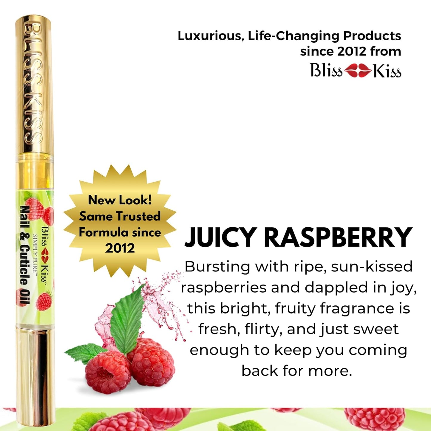 Bliss Kiss | 1 Juicy Raspberry Fragrance | Nail Oil Cuticle Pen w/Vitamin E & Jojoba⏤Nail Strengthener Nail Growth Serum for Brittle Peeling Breaking Thin Nails