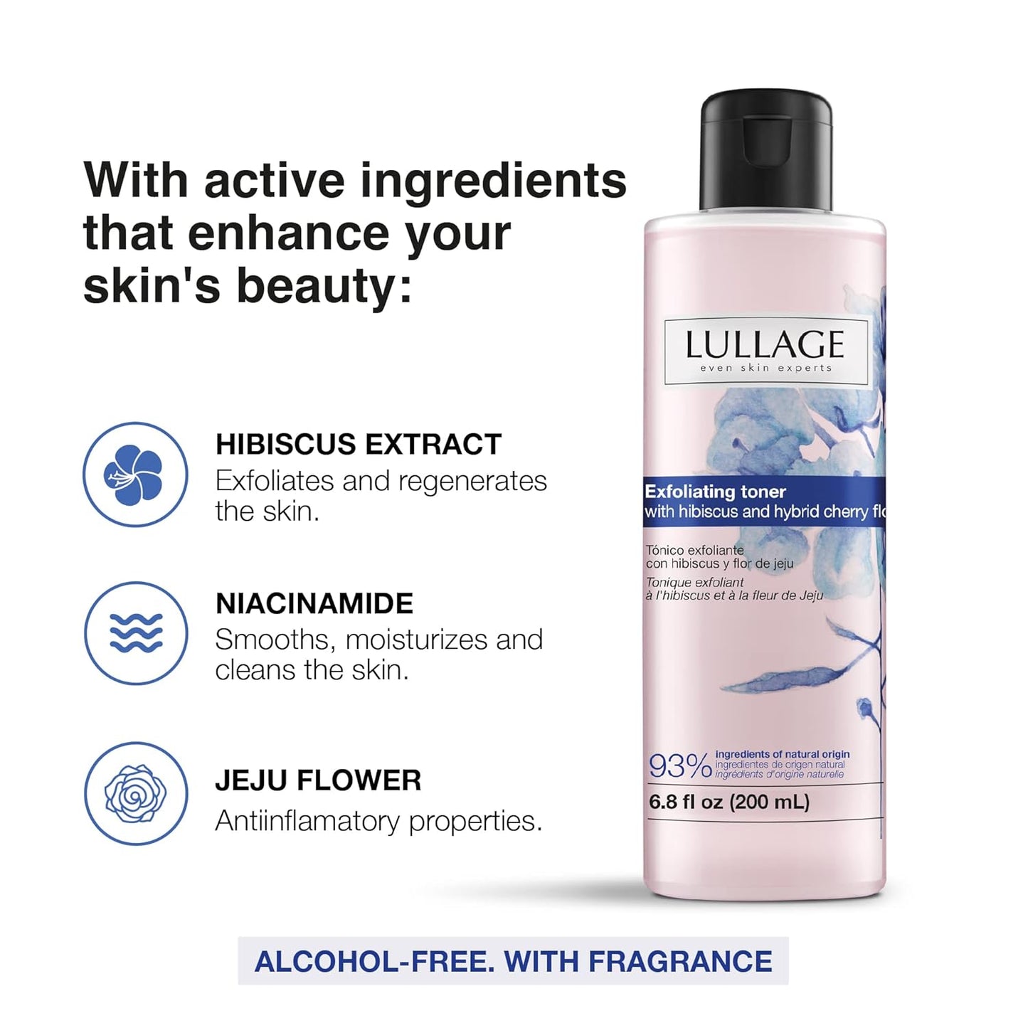 Lullage Exfoliating Toner for the Face with Hibiscus Extract, Alcohol-Free Face Toner for All Skin Types, Exfoliates, Cleanses, Purifies & Evens Skin Tone, 6.8 Fl Oz