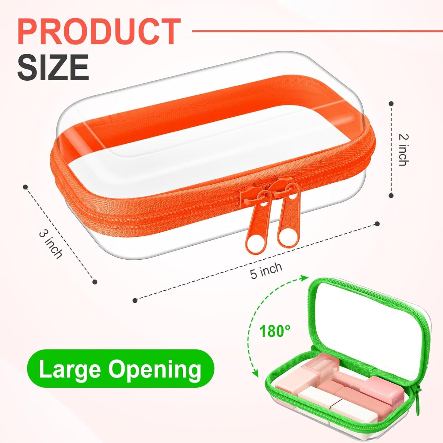 Hoolerry 4 Pcs Hard Clear Zipper Case Makeup Bags Plastic Pencil Pouch Transparent Storage Box Containers for Cosmetics, Snacks, Building Blocks, Puzzles(Fluorescent,5 x 3 x 2 in)