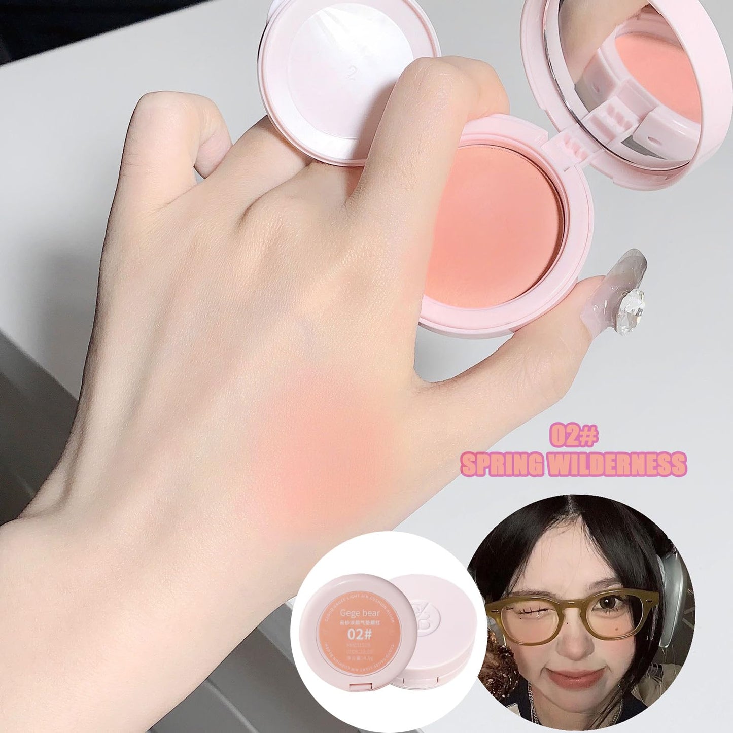 Air Cushion Blush,Wearing Skin Tint Blush Makeup for Cheeks,Smudge Proof, Natural-Looking, Dewy Finish,Easy to Apply and Create a Natural Flush