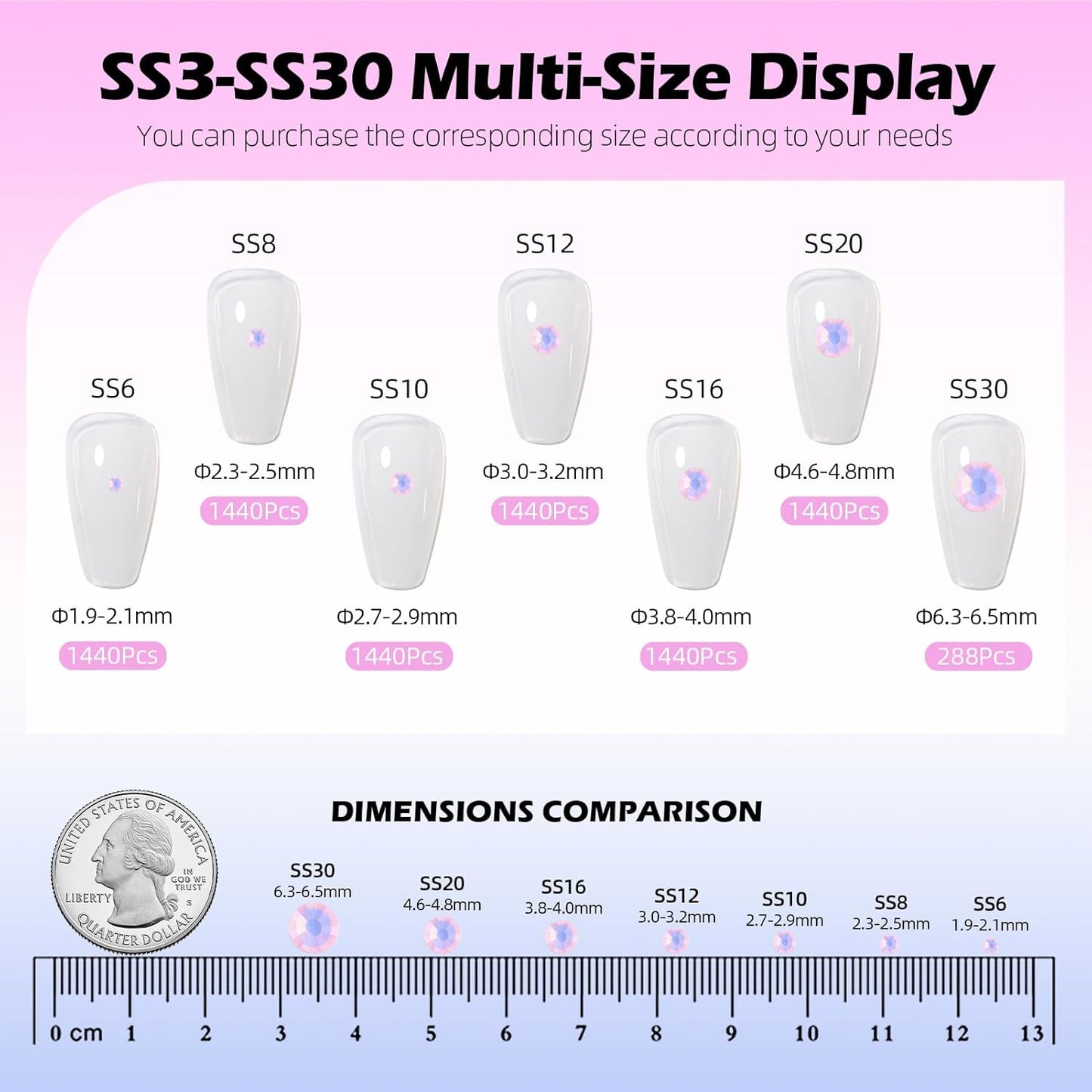 F Pink Flatback Rhinestones, Glass Rhinestones for Nail Art and Craft, Glue Fix, Loose Crystal Gemstones(F Pink, SS8, 1440pcs, 2.3-2.5mm)