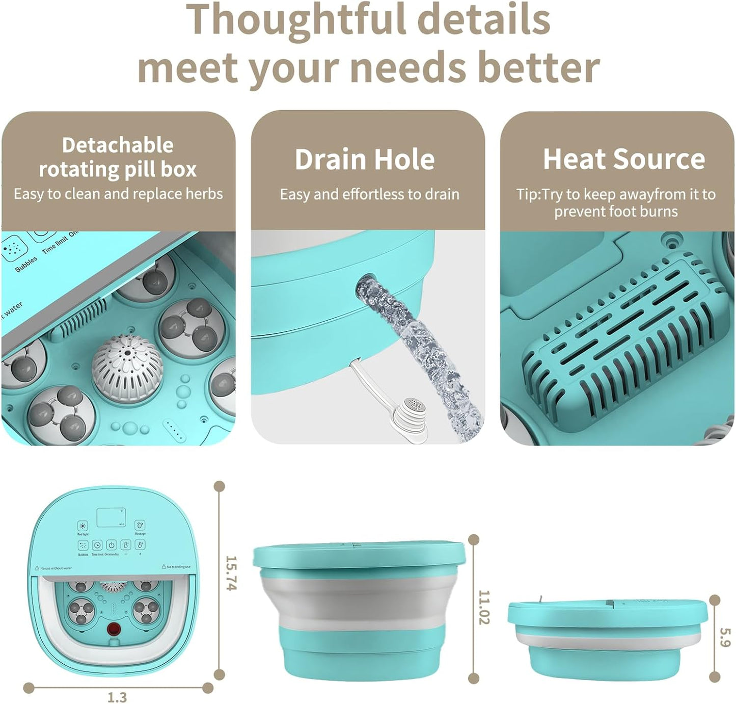 Collapasible Foot Spa Bath Massager with Heat, Pedicure Foot Spa with Bubbles/Timer/Temperature Control, Feet Soak Tub for Home, Office, Relaxation and Stress Relief, Gift for Men and Women (Blue)