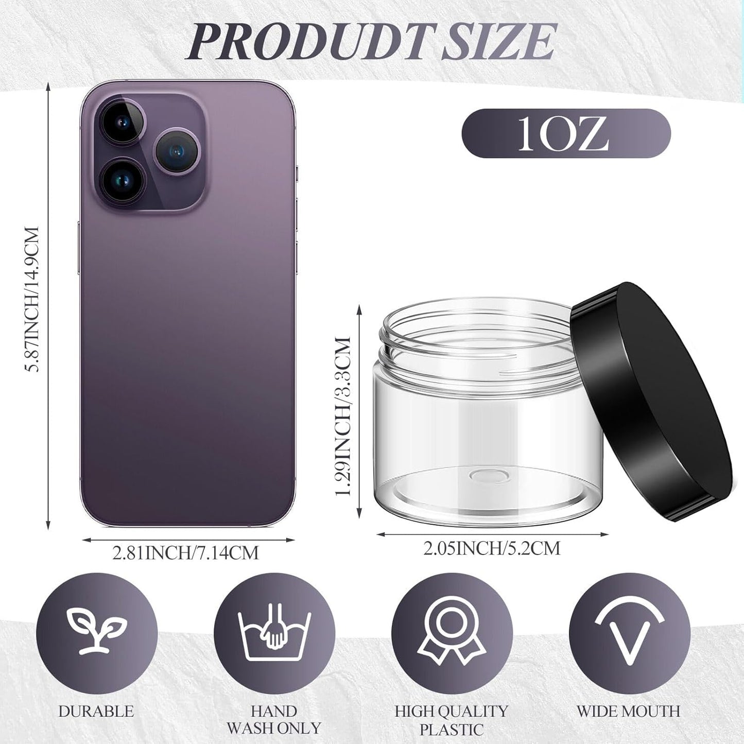 SATINIOR 36 Pieces 1 oz Plastic Jars with Lids Wide Mouth Airtight Reusable Container Acrylic Cosmetic Small Jars for Lotions Ointments Travel Toiletries Creams Make up Storage(Black)