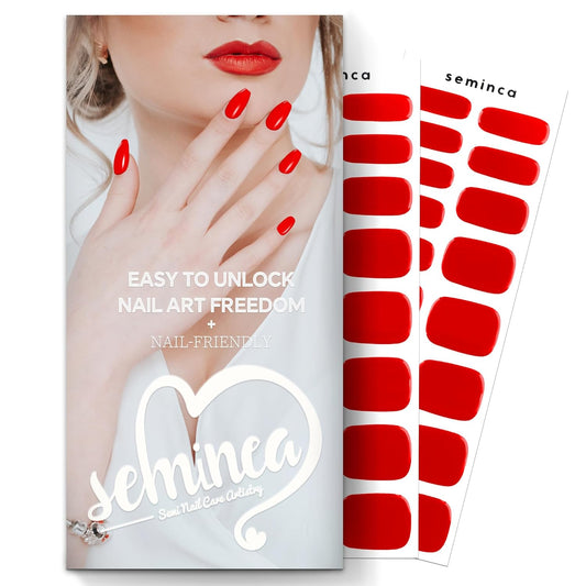 Semi Cured Gel Nail Strips-Salon Quality Work Nails Basic Red Colors Quick and Easy Apply Nail Stickers 60s Quick Dry Manicure Set Works with Any UV/LED Lamps(Red)