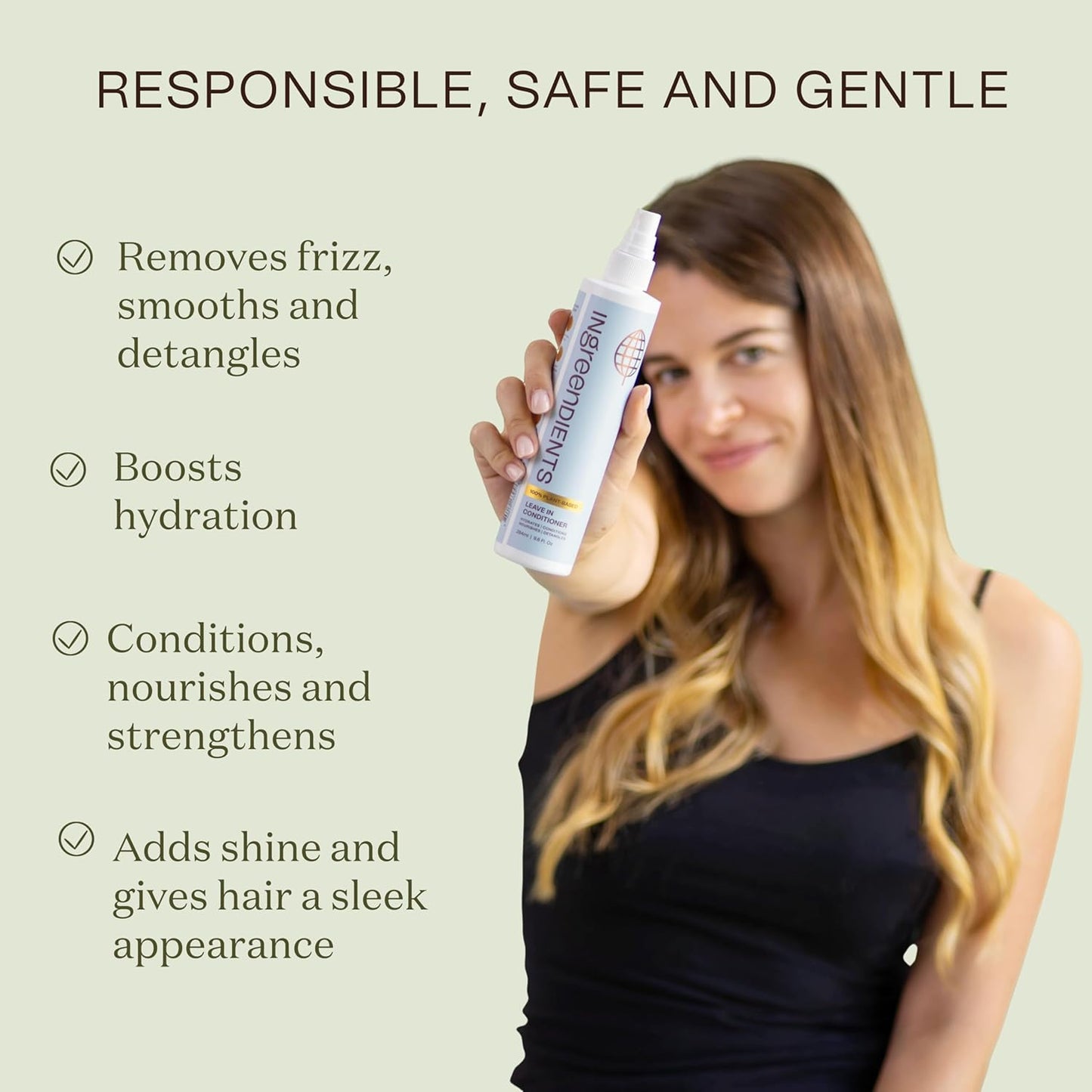 Detangler and Leave In Conditioner made with Organic ingredients - Sulfate-Free, Color-Safe, Silicone-Free, Cruelty-Free, Gluten Free (9.6 FL OZ)