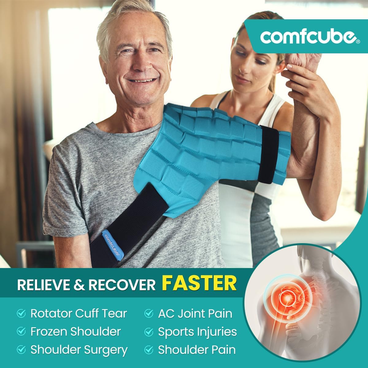 Shoulder Ice Pack Wrap for Injuries, 2 Hours Long Lasting Rotator Cuff Cold Therapy Flexible Shoulder Ice Pack for Pain Relief, FSA Eligible, Cold Pack for Tendinitis, Surgery, Swelling
