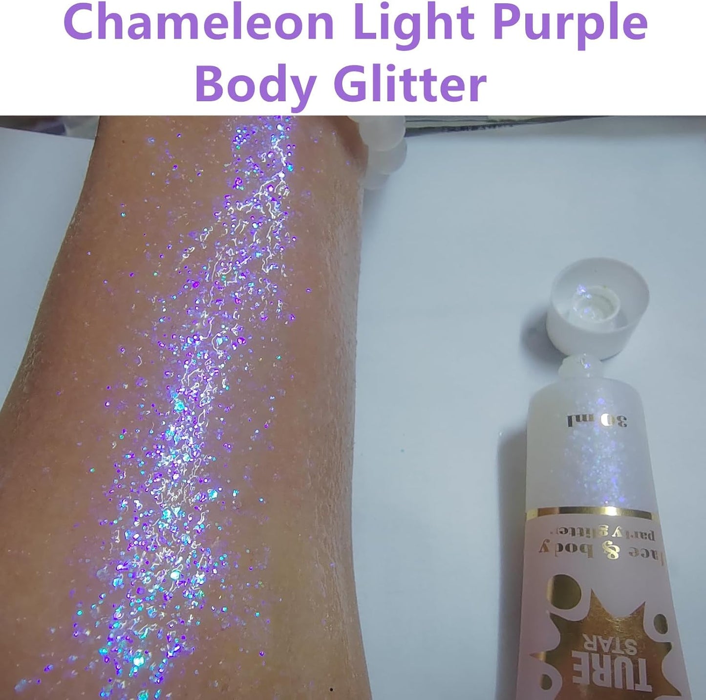 Go Ho Chameleon Light Purple Body Glitter Gel,Color Changing Light Purple Face Glitter,Holographic Fine Chunky Sequins Glitters,Reflective Sparkly Festival Rave Accessories