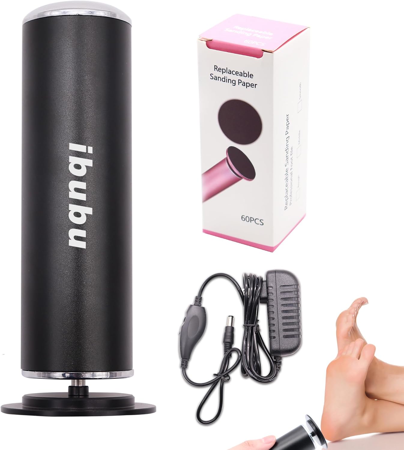 Electric Feet Callus Remover Professional Powerful Foot File Pedicure Grinder Sanders with 60PCS Replacement Sandpaper Discs Heel Scraper for Dead Dry Crack Skin Calluses Speed Adjustable Black