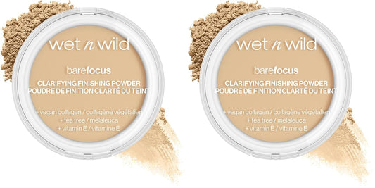 wet n wild Bare Focus Clarifying Finishing Powder | Matte | Pressed Setting Powder Light-Medium (Pack of 2)