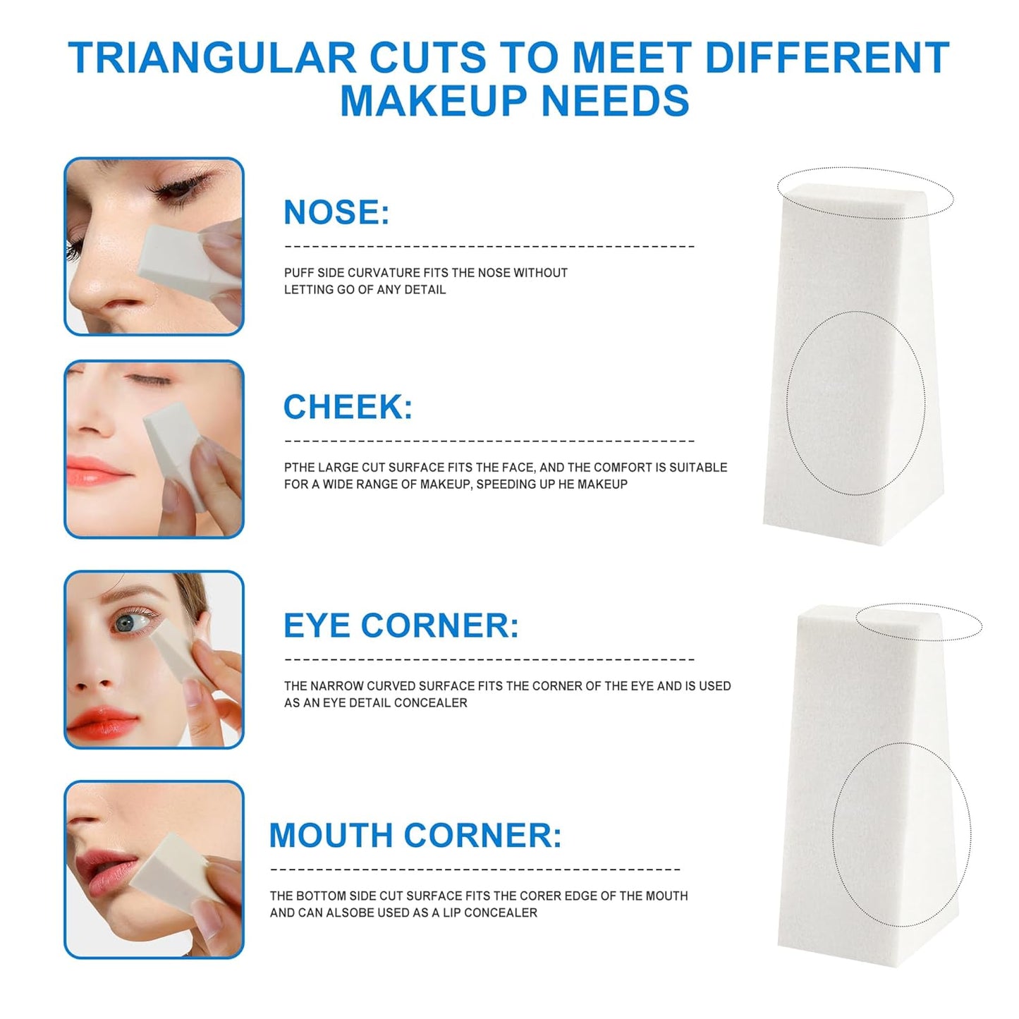 120 Count Makeup Sponges Triangle Cosmetic Wedges for Foundation Blending, Nail Art, Crafts, Painting (White)