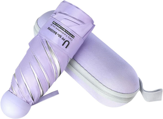 BAODINI Travel Essentials Mini Umbrella for Purse With Case Small Compact UV Sun Protection Lightweight Tiny Pocket Manual Open Close Umbrella for Women Kids and Men Fit Purse Backpack