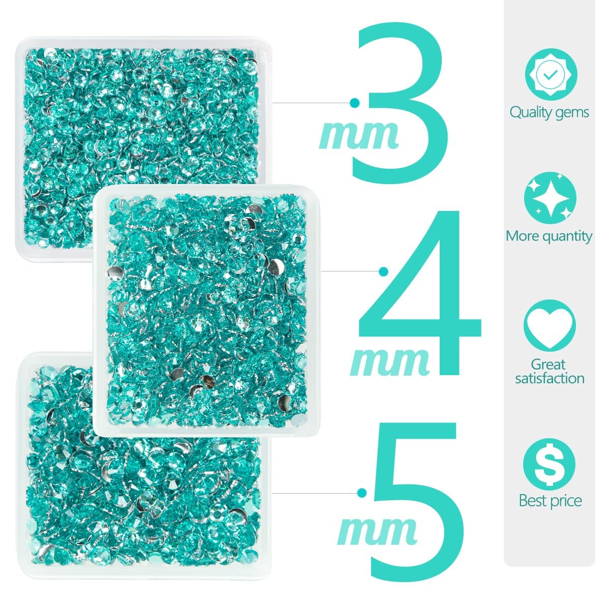 Aquamarine Resin Rhinestones for Crafting Lake Blue Flatback Stones 3mm 4mm 5mm Non-Hotfix Water Blue Diamonds Crystals Gems Charms for Nails Face Eyes Makeup Body Tumblers Bottles DIY Crafts