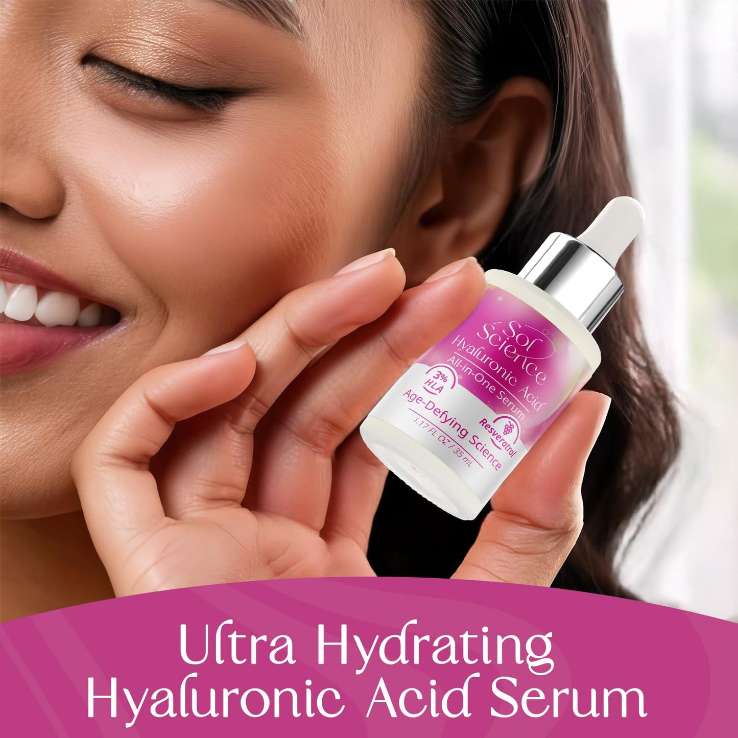All In One Hyaluronic Acid Face Serum – Ultra Hydrating Anti Aging Serum with Vitamin C, Marine Collagen & Niacinamide for Brightening & Firm, Smooth Skin