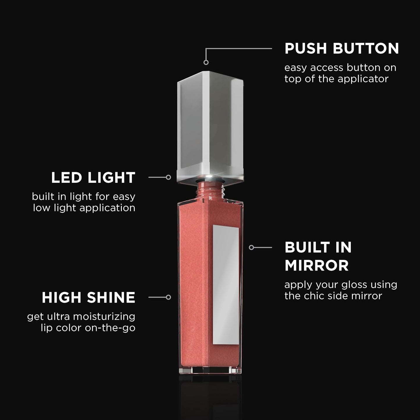 Pure Cosmetics Pure Illumination Lip Gloss - LED-lit Applicator w/Side Mirror - Non-Sticky, Moisturizing & Hydrating Lip Glosses - Soothes & Heals Dried Chapped Lips (Charmed)