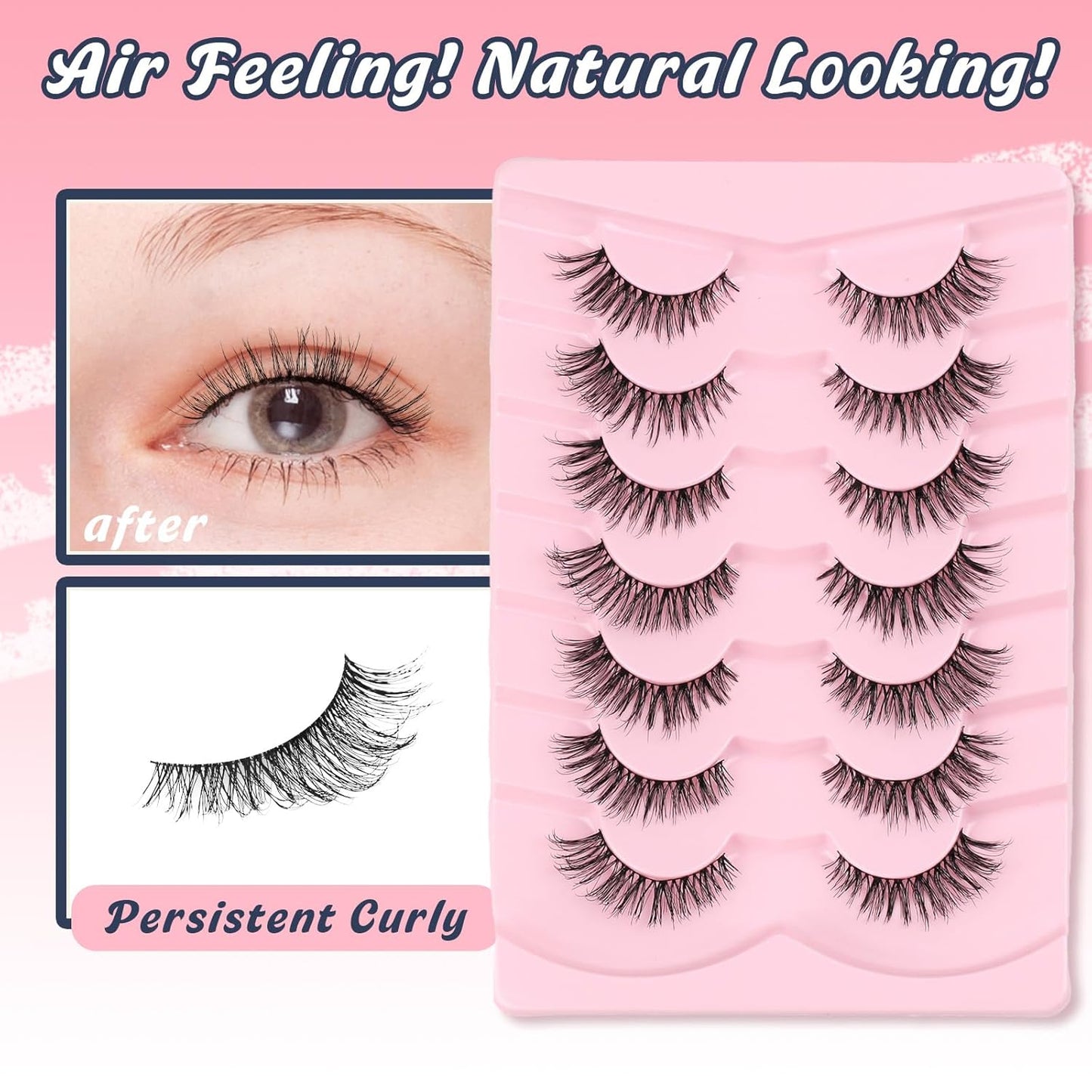 Wipsy Lashes Cat Eye False Eyelashes Natural Look 7 Pair Lash Strips Siligli