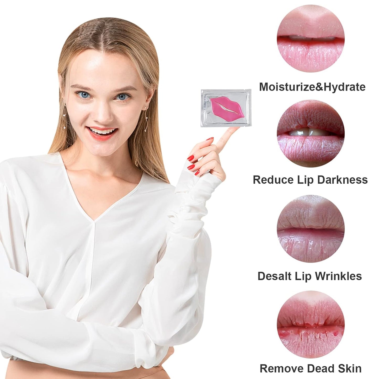 Adofect 30 Pieces Collagen Crystal Lip Masks, Collagen Lip Pads Great for Moisturizing, Remove Dead Skin, Anti Chapped & Anti-Aging and Plump Your Lips, Watermelom Red