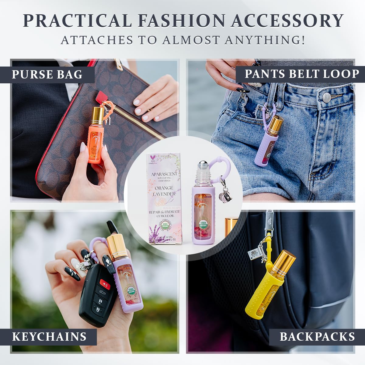 Orange Lavender Organic Nail Cuticle Oil Pen with Jojoba, Coconut MCT, and Rosehip for Nail Hydration, Growth & Strength, Travel Size Keychain(0.34 Fl Oz)