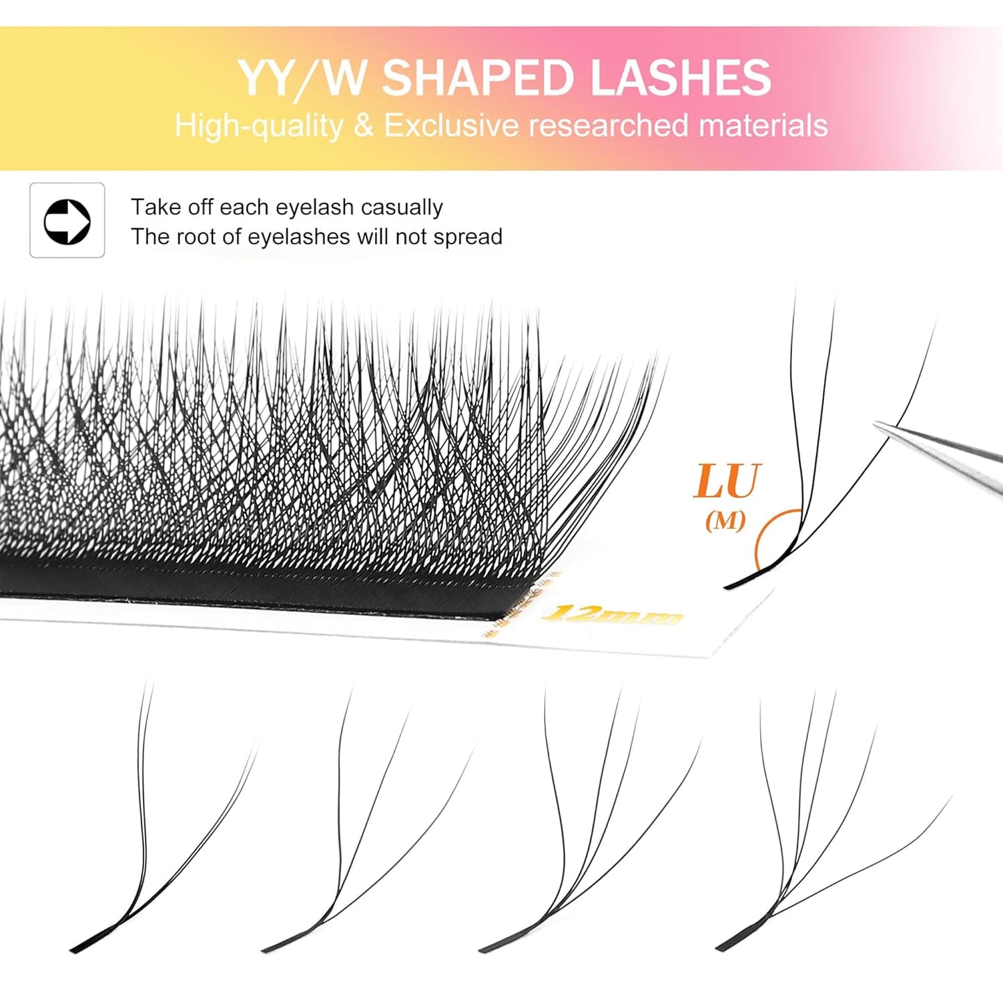 YY Lash Extensions Supplies Y Eyelash Extensions 0.05mm Thickness L/LU Curl Mix 8-15mm Premade Fans 4D Russian Volume Matte Black 12 Rows Crisscross Eye Lashes(YY-0.05-LU,8-15mm)