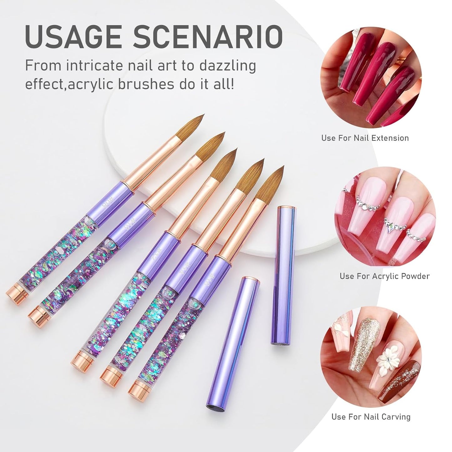 Acrylic Nail Brush Size #16, KEMEISI 100% Pure Kolinsky Nail Art Brushes Sturdy Handle Oval Shaped Acrylic Powder Nail Design Tools for Professional Manicure DIY Home Salon (Purple)