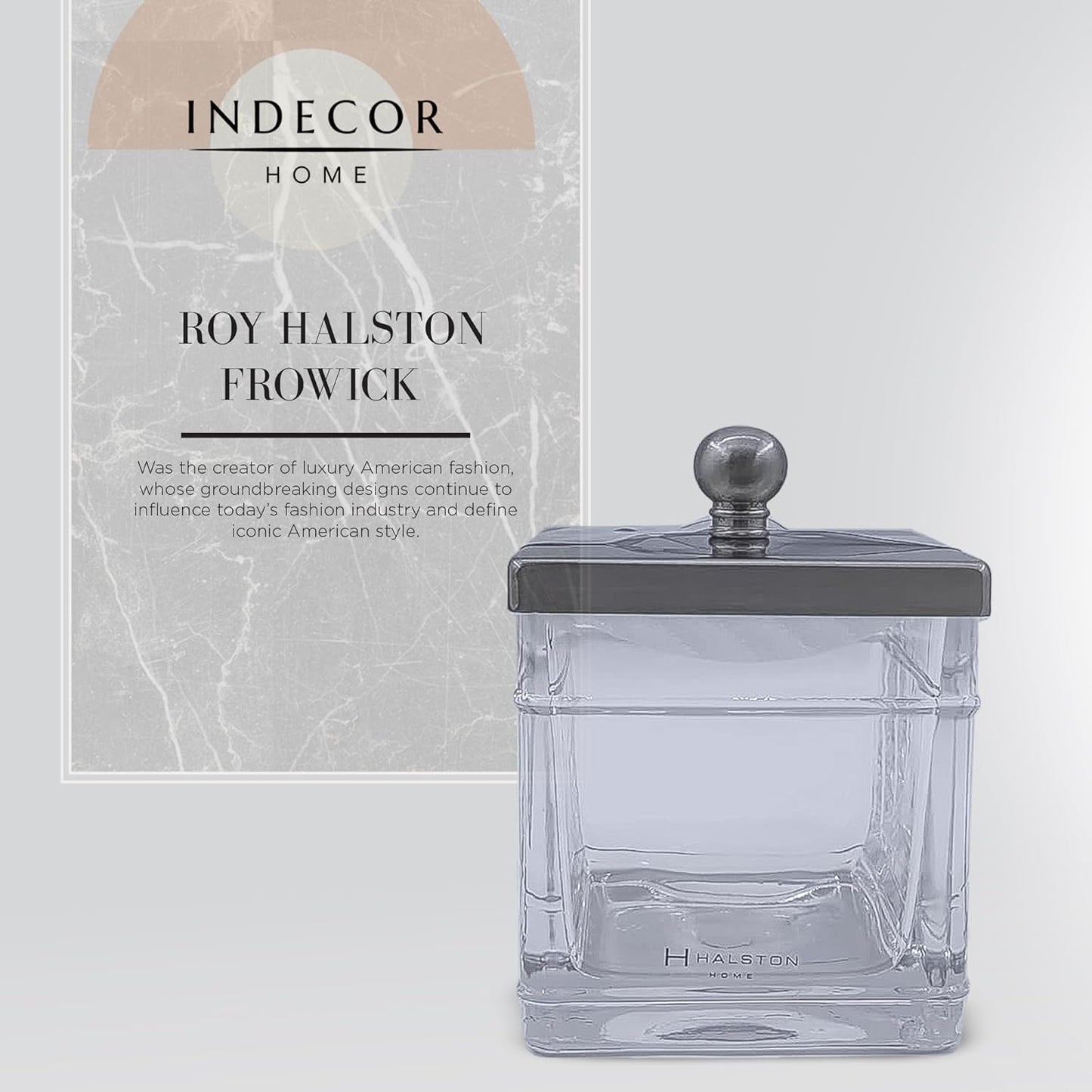 Apothecary Glass Cotton Jar Holder Brushed Nickel Stainless Steel Lid, Elegant Bathroom Storage Canister for Qtips, Cotton Balls, Floss, Makeup Organizer, Vanity Bathroom Organization