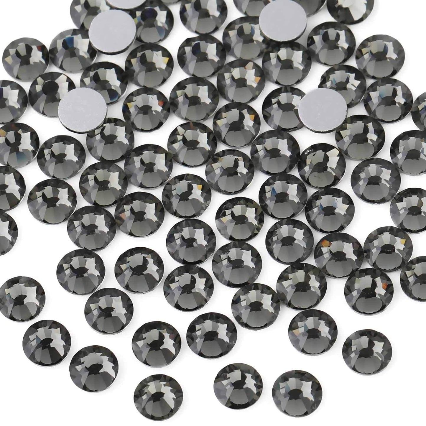 Beadsland 1440pcs Flat Back Crystal Rhinestones Round Gems for Nail Art and Craft Glue Fix,Black Diamond,SS12,3.0-3.2mm
