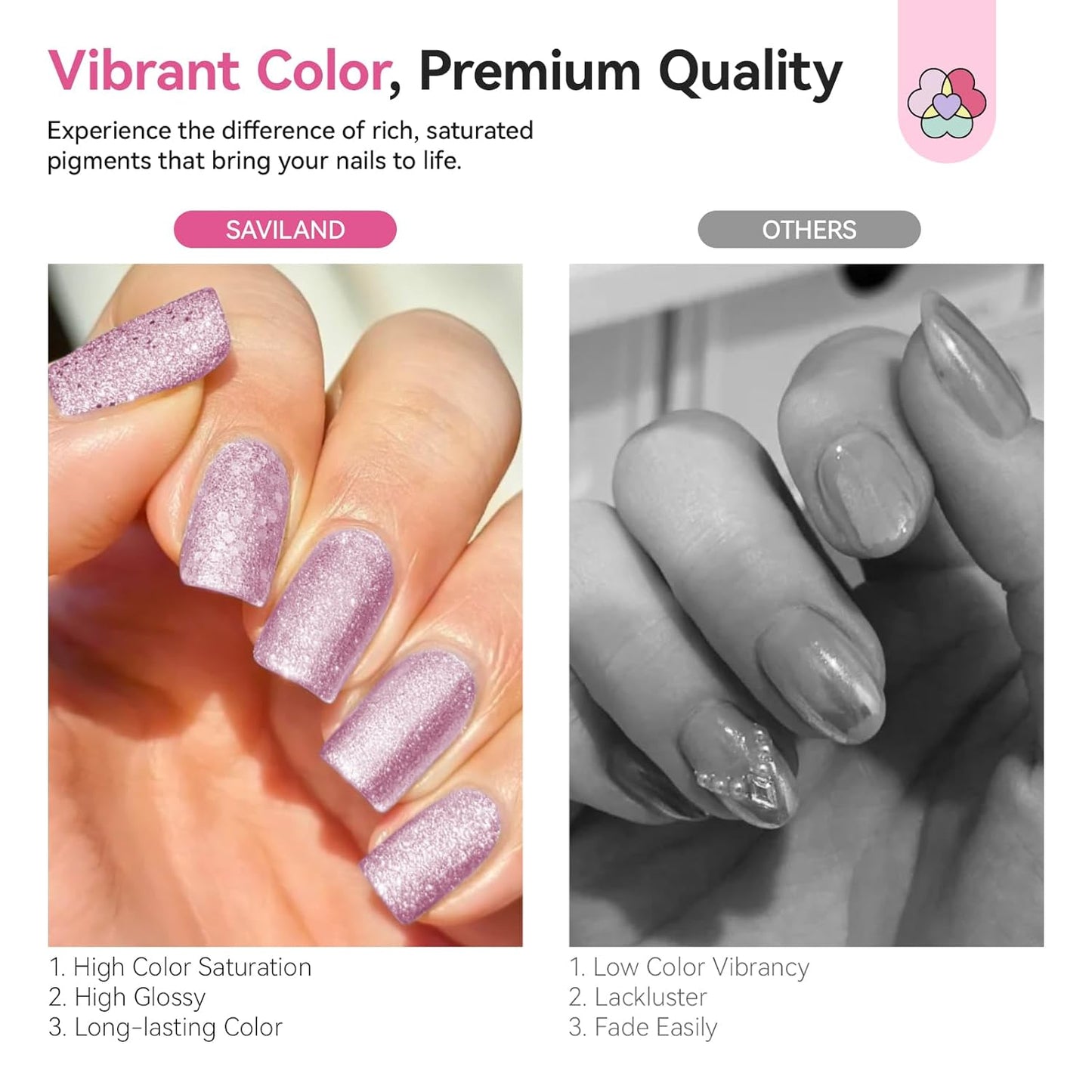 SAVILAND Color Artistry Rose Gold Glitter Nail Polish - 7 Days Shimmer Air Quick Dry Holographic Fingernail Polish, Sparkle Pink High Glossy Home DIY Manicure Gift for Women