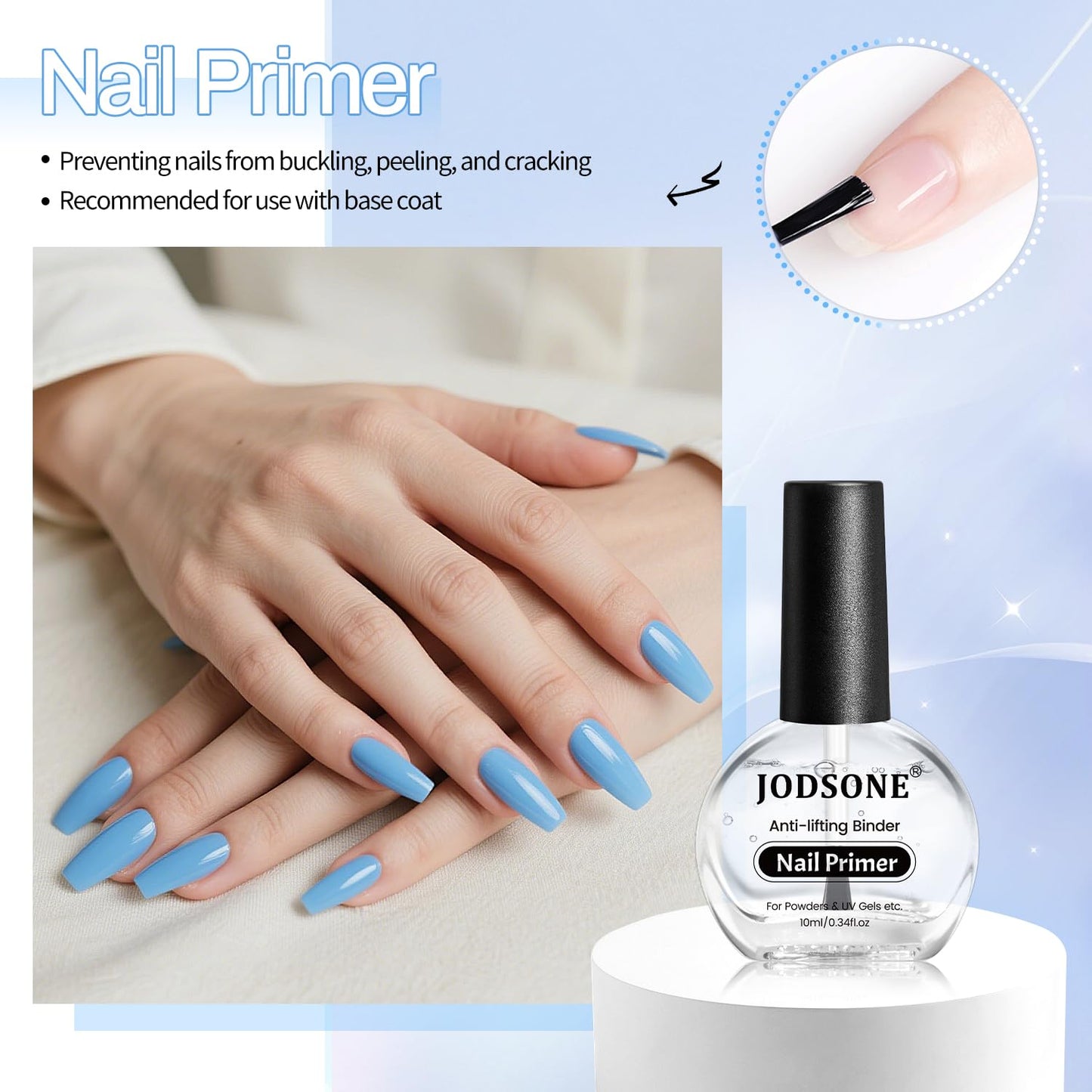 JODSONE 3Pcs 10ml Top Coat Base Coat Nail Primer Set No Wipe Gel for Long Lasting Manicures Nail Primer Enhances Adhesion Requires U V Lamp Curing