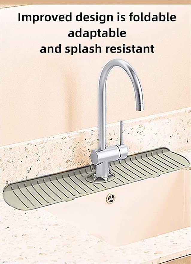 Big Size Kitchen Sink Splash Guard, 24in Faucet Mat Splash Catcher, Handle Drip Catcher Tray, Multipurpose for Kitchen Dish Drying Mats Sponge Holder (cream)