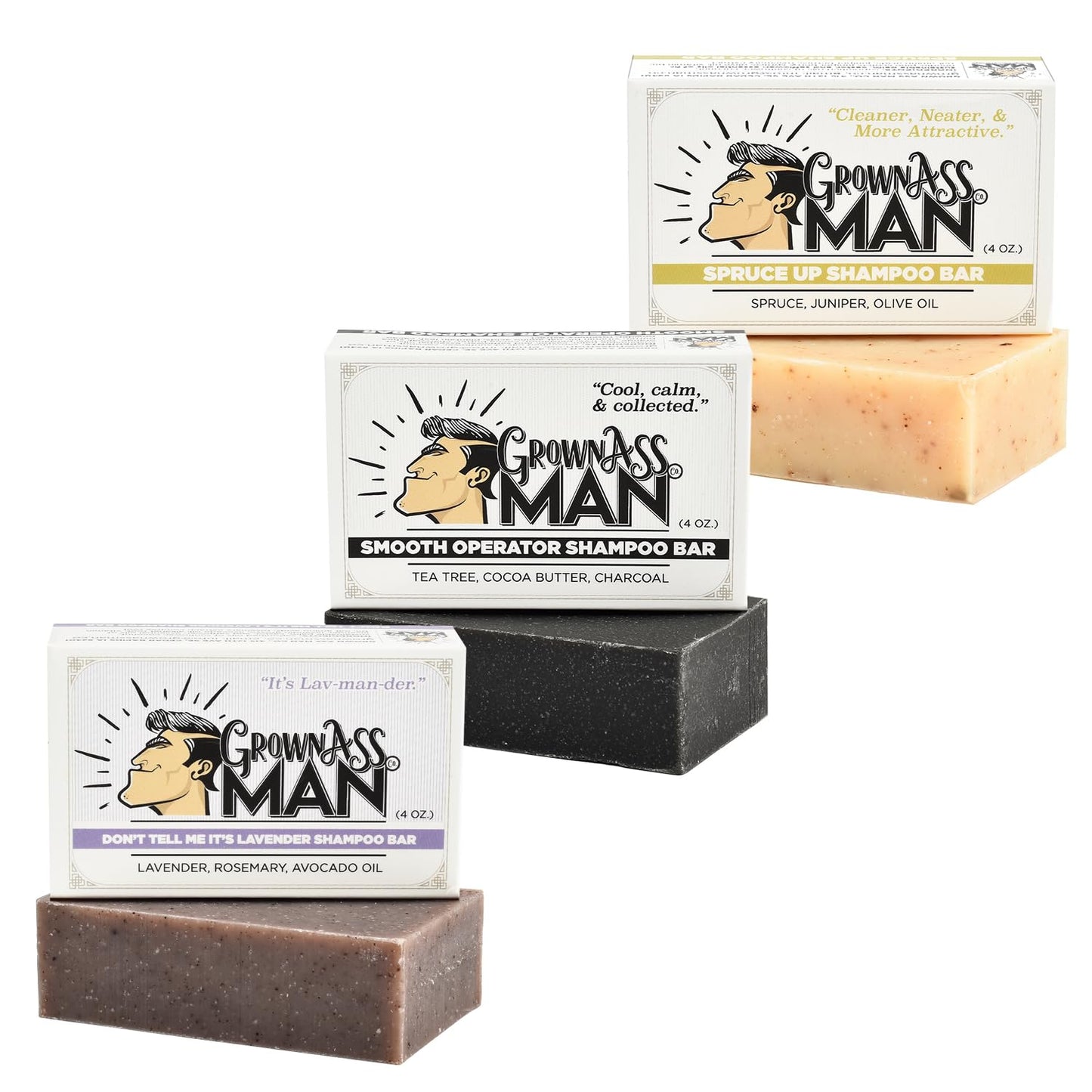 Solid Shampoo Bar Rich Lather 3 in 1: Hair, Beard & Body Wash - Plastic Free & Eco-Friendly, Natural & Organic for All Hair Types, 4oz Bar (The Gentleman, 3-Pack)