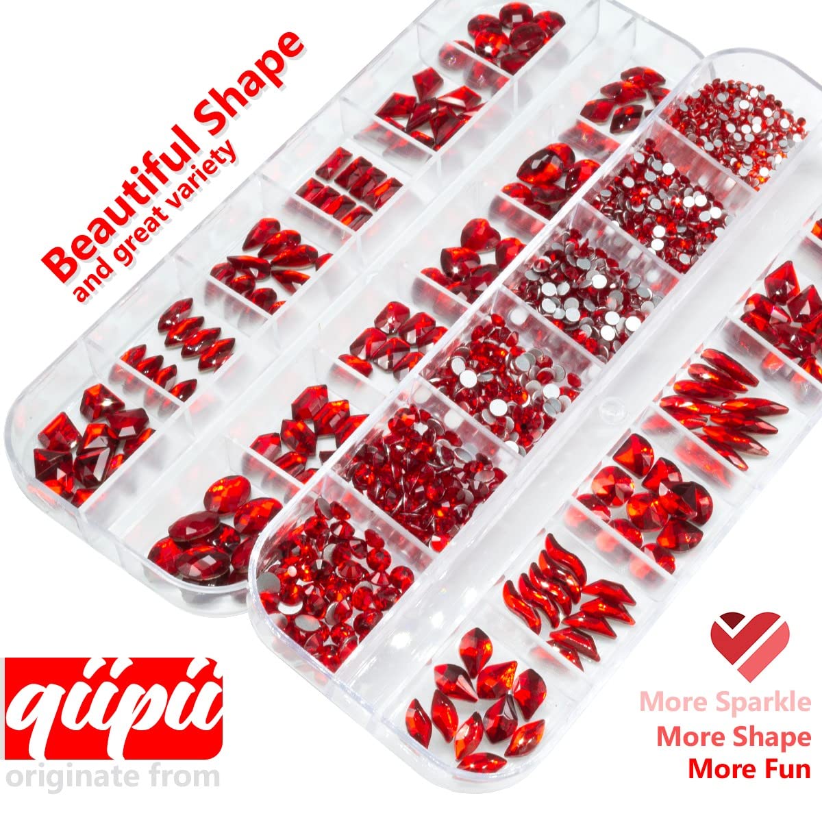 24 Styles Ruby Red Nail Rhinestones Multi-Shapes K9 Glass Flatback Siam Red Big Gems Round Beads Stones Diamonds Jewels Crystals Nail Art Charms for Nails Face Eyes Makeup Crafts Clothes Shoes