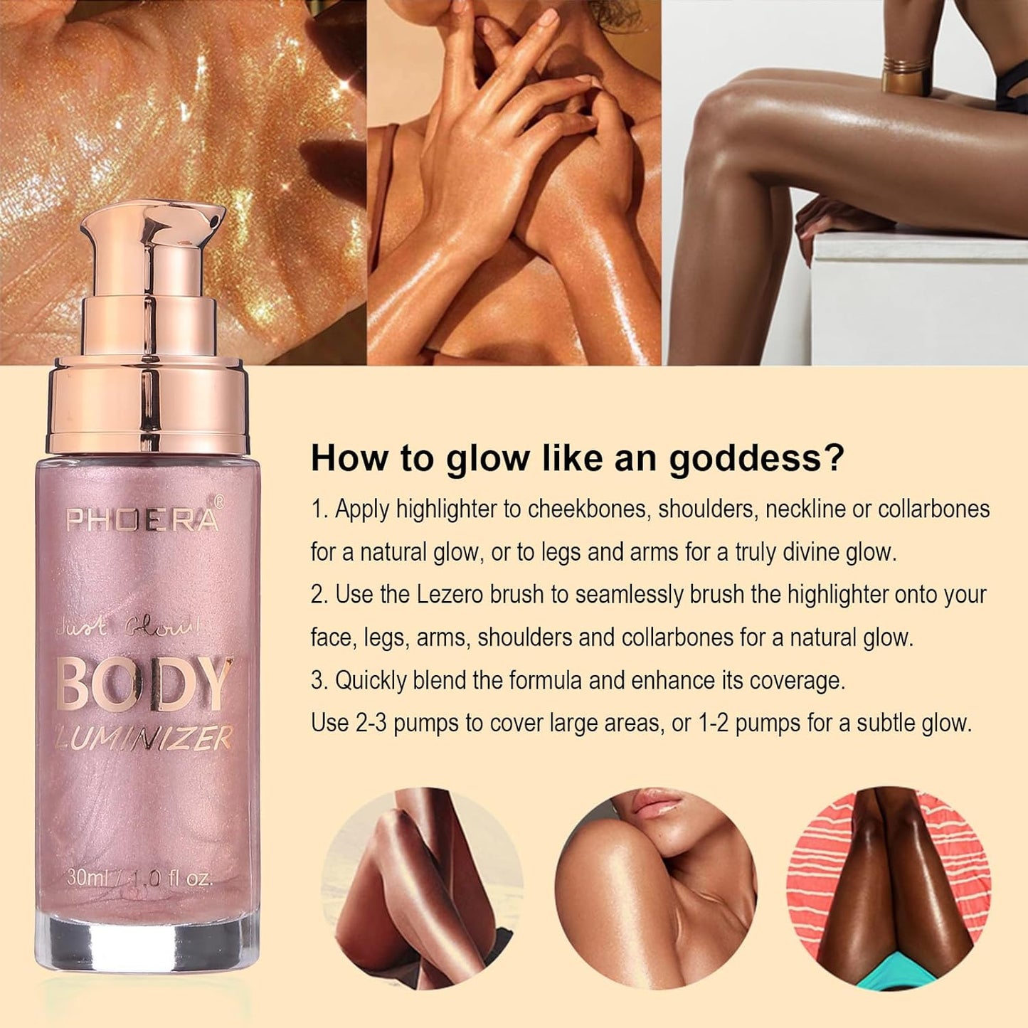 Body Shimmer Oil, Waterproof Long Lasting Moisturizing Bronze Body Luminizer Glow For Face & Body, Liquid Illuminator Body Highlighter 1oz/Jars, Makeup Brush Include (Sparkle Pink #04)