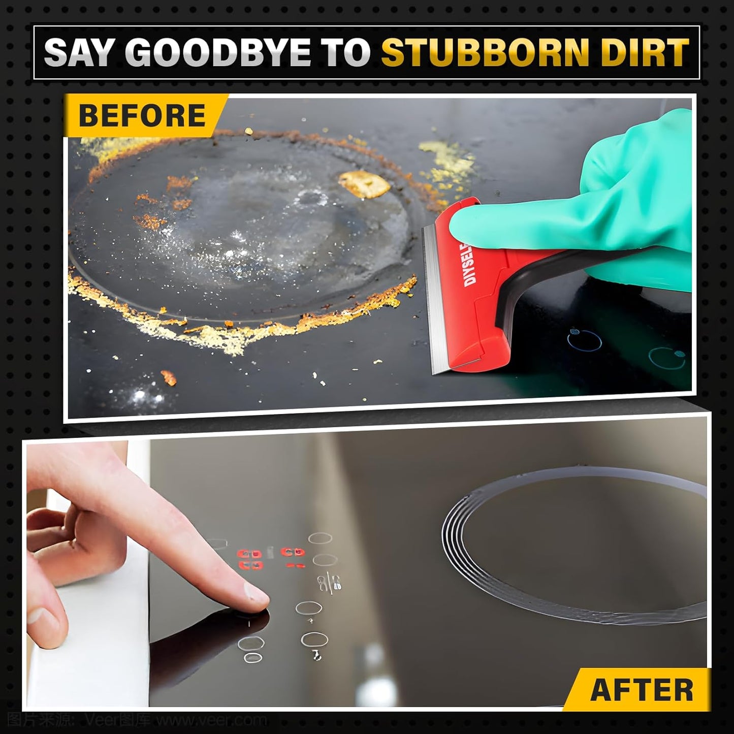 DIYSELF Razor Blade Scraper, 1 Pack Scraper Tool with 10pcs 4-Inch Blades, Razor Scraper for Cleaning Glass, Window, Stove Top, Oven, Kitchen, Cooktop, Shower Door, Sticky Residue, Tile, Wallpaper